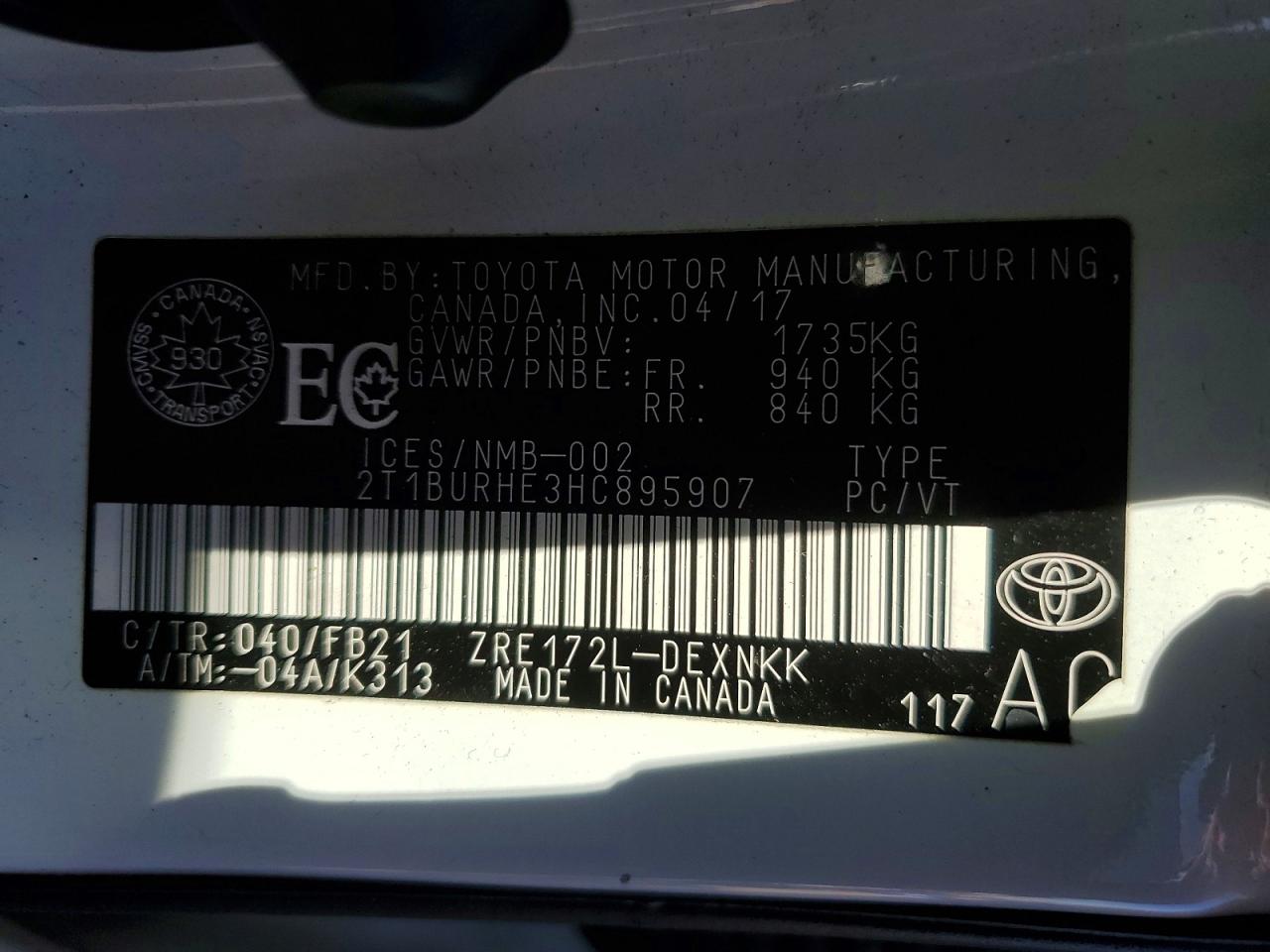 2017 Toyota Corolla L White vin: 2T1BURHE3HC895907
