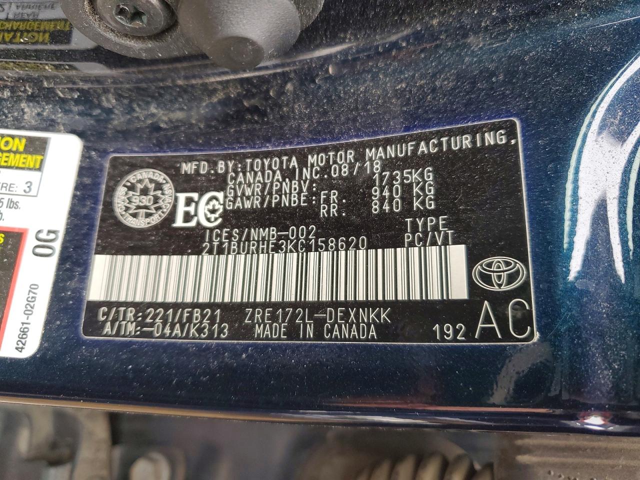 2019 Toyota Corolla L Blue vin: 2T1BURHE3KC158620