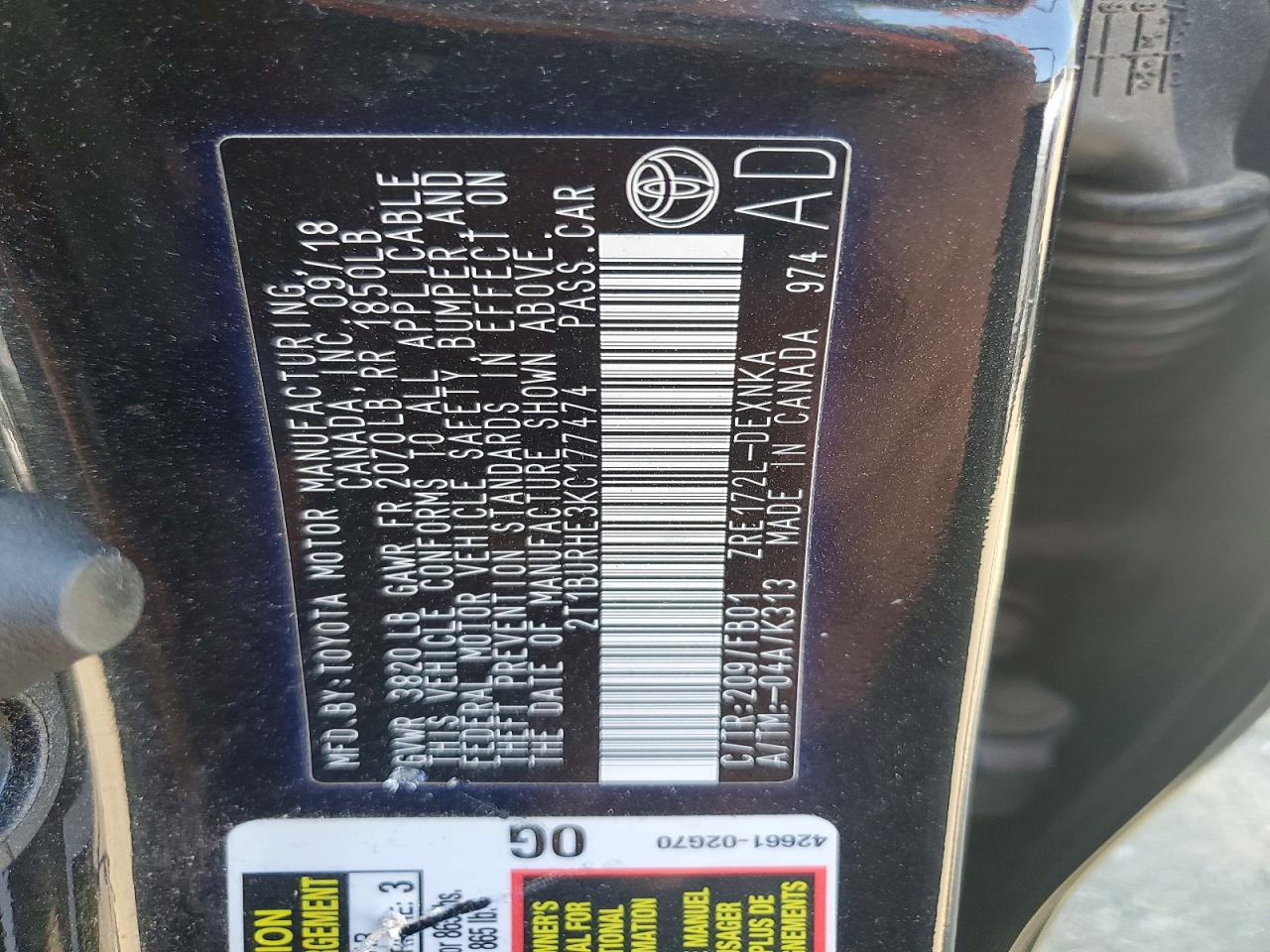 2019 Toyota Corolla Le Black vin: 2T1BURHE3KC177474