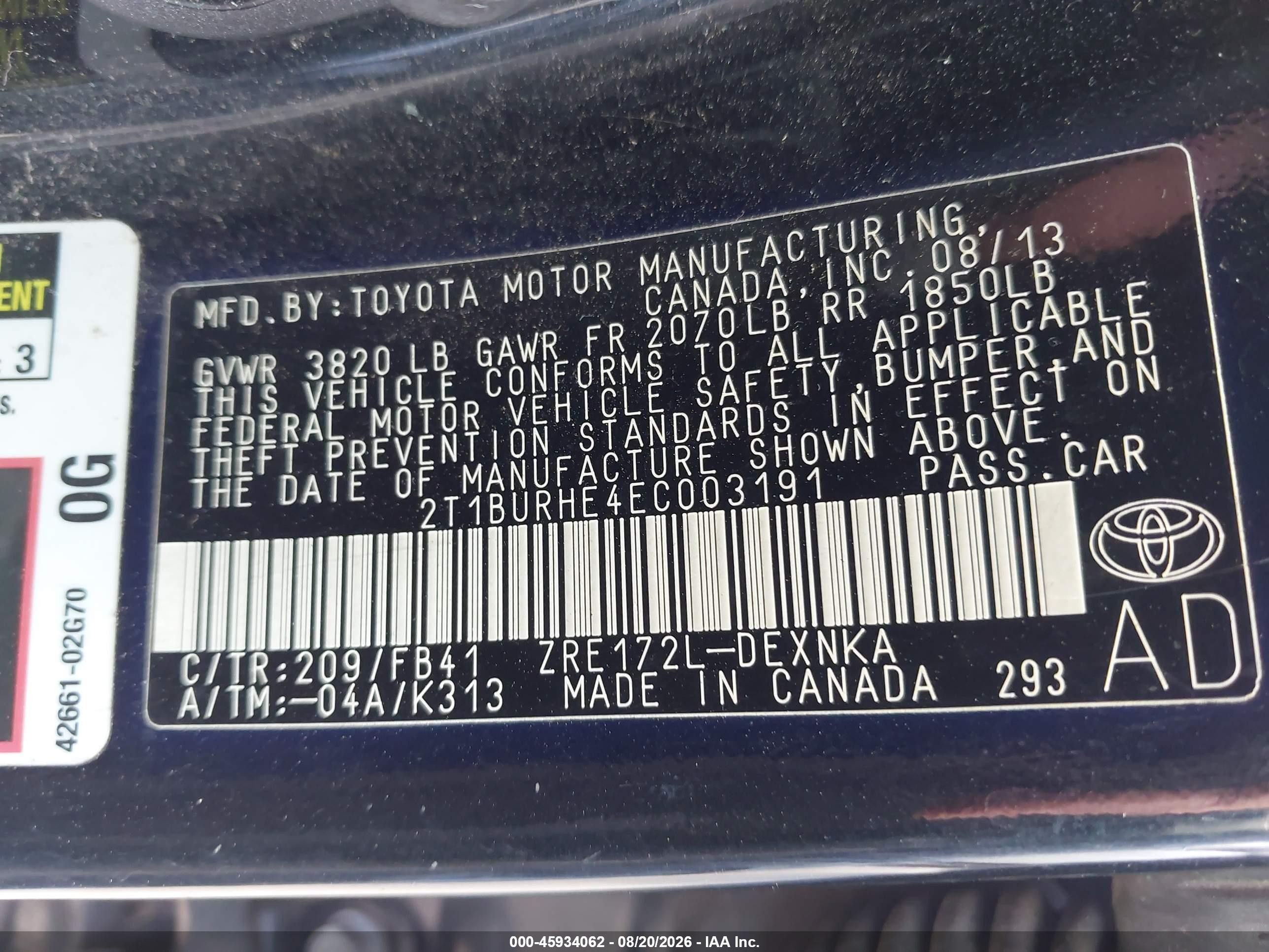 2014 Toyota Corolla Le Plus Black vin: 2T1BURHE4EC003191