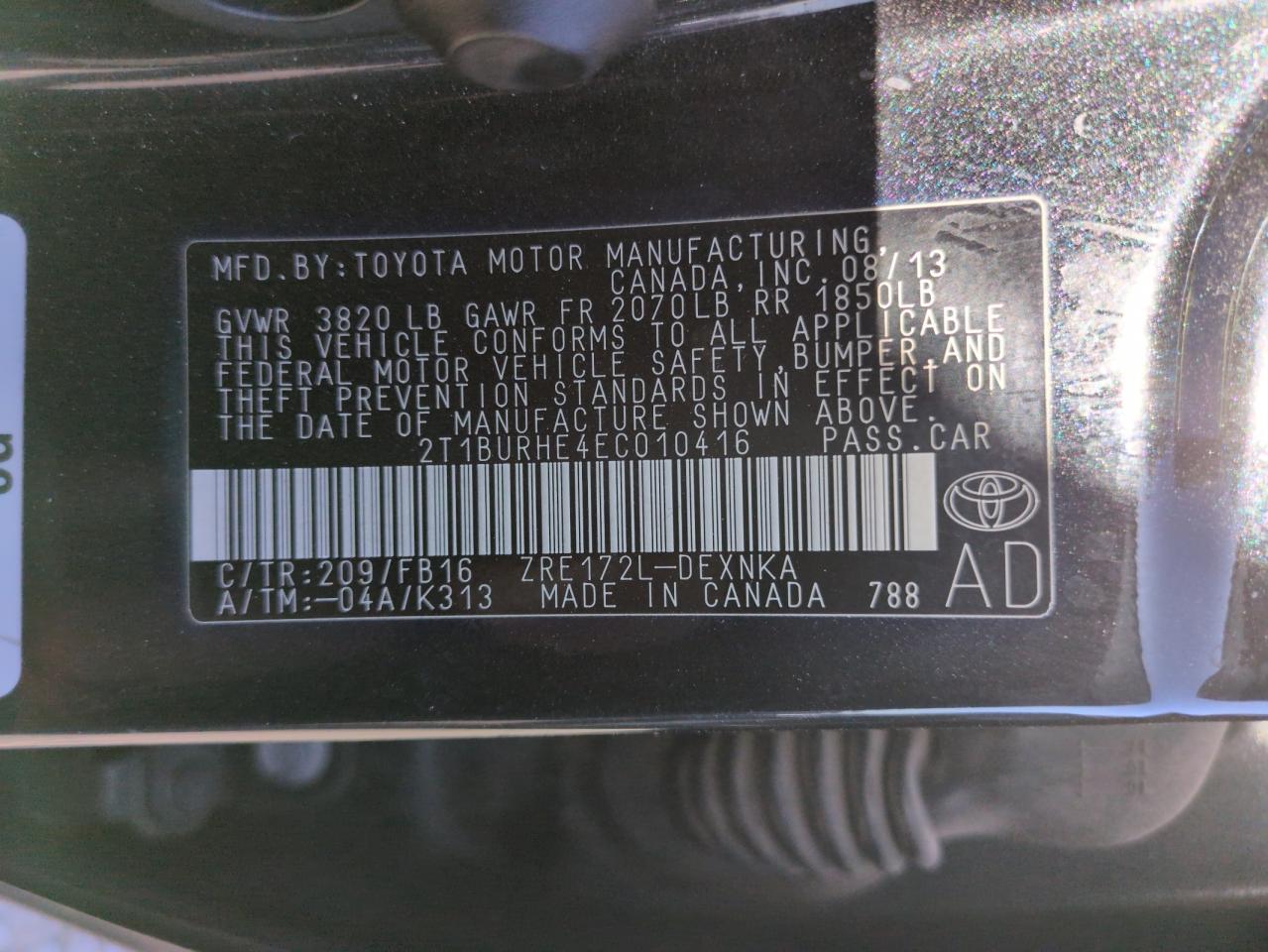 2014 Toyota Corolla L   Black vin: 2T1BURHE4EC010416