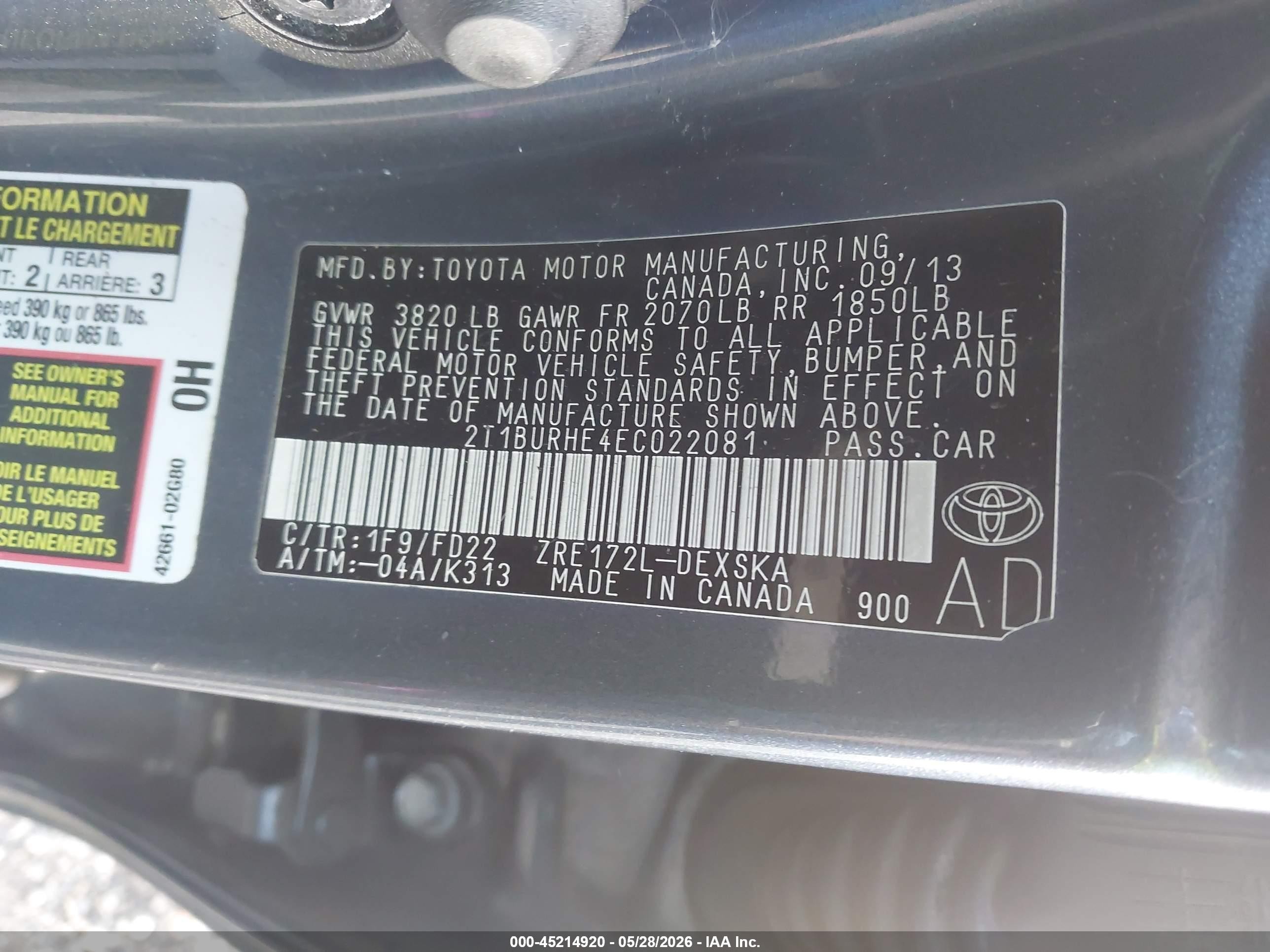 2014 Toyota Corolla S Plus Blue vin: 2T1BURHE4EC022081