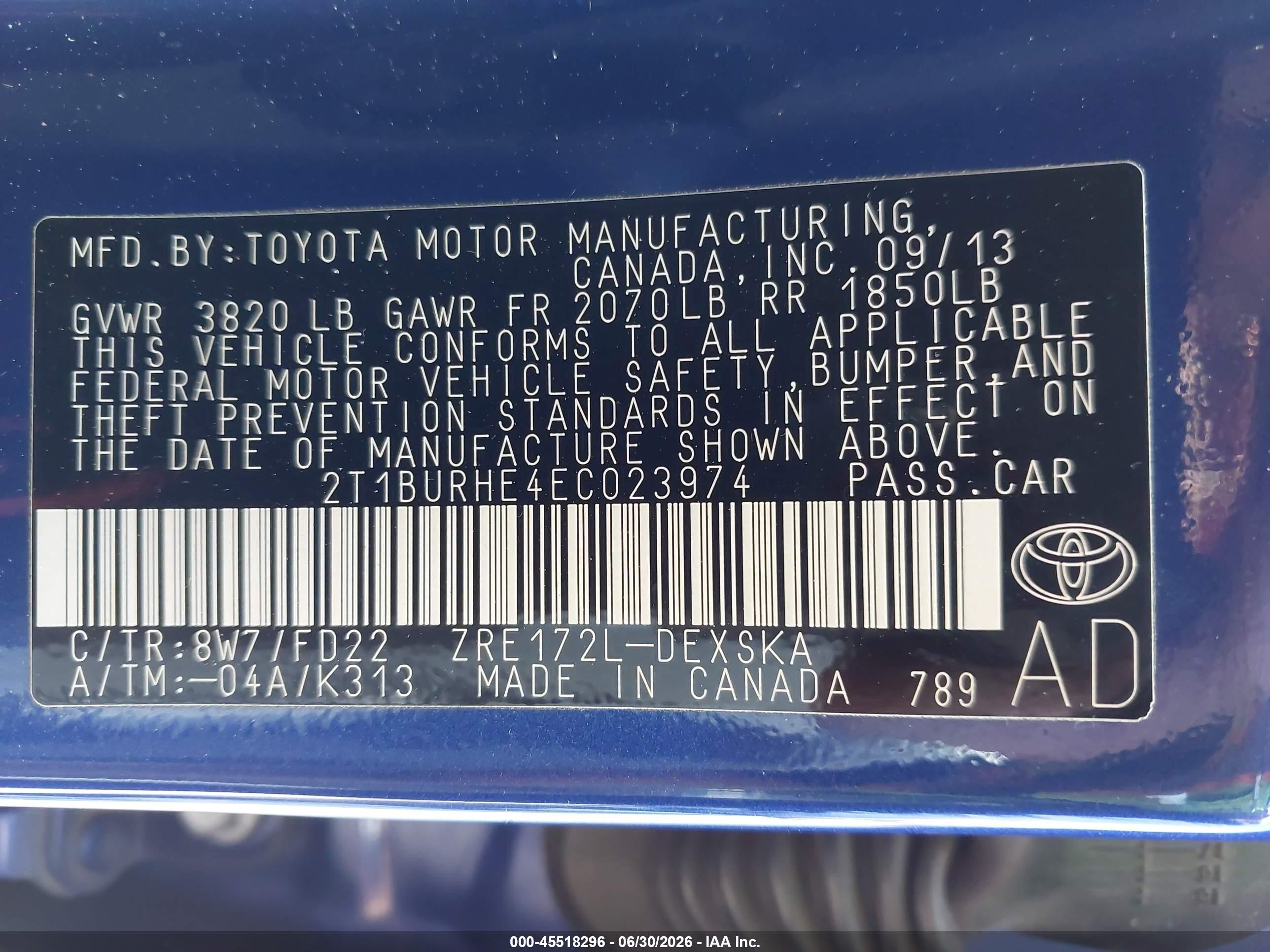 2014 Toyota Corolla S Plus Blue vin: 2T1BURHE4EC023974