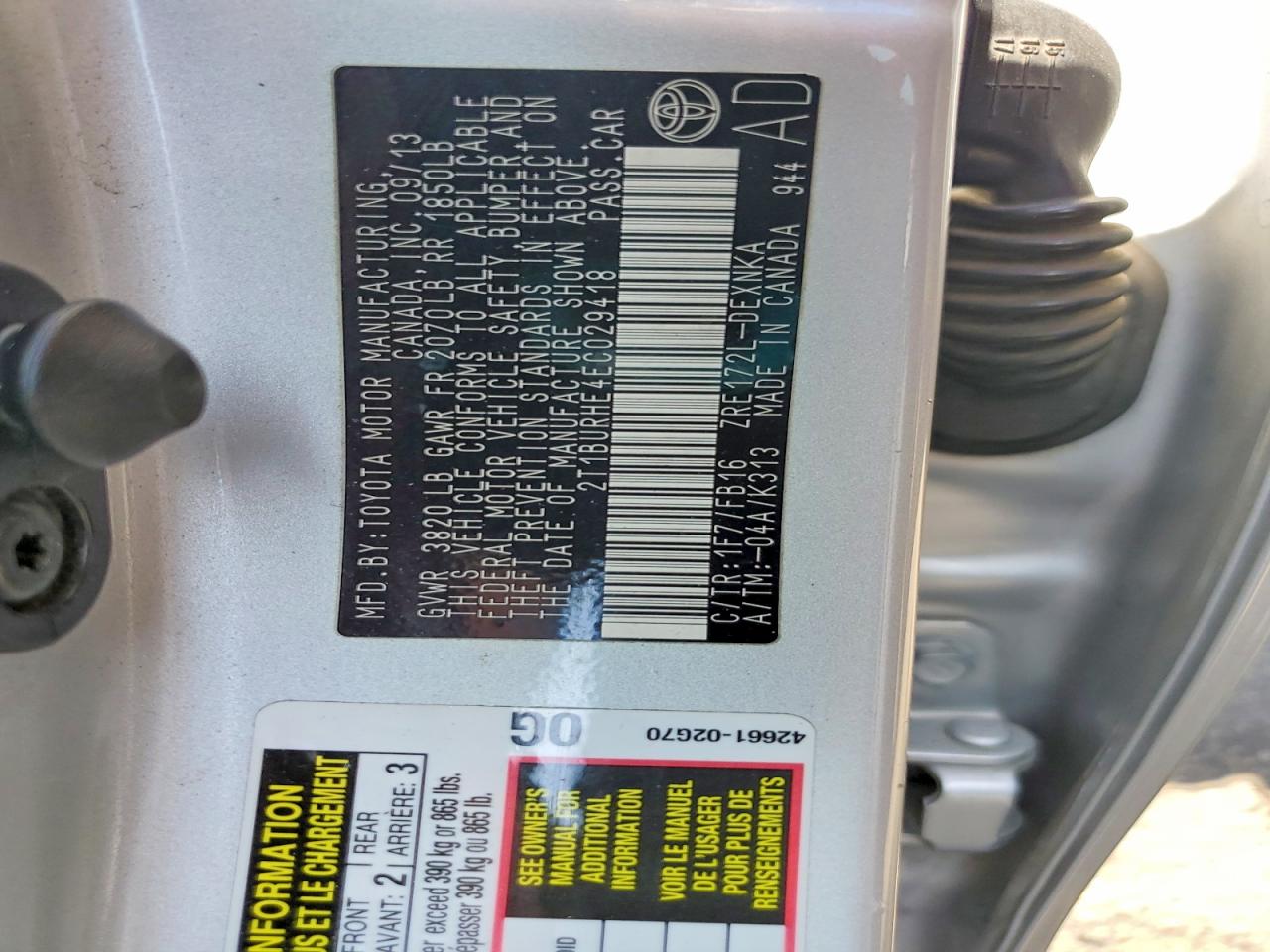 2014 Toyota Corolla Le Silver vin: 2T1BURHE4EC029418