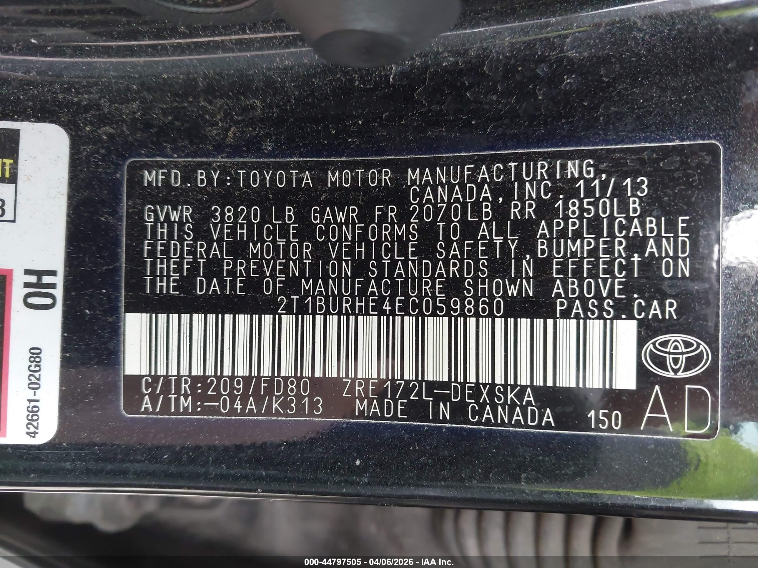 2014 Toyota Corolla S Plus Black vin: 2T1BURHE4EC059860