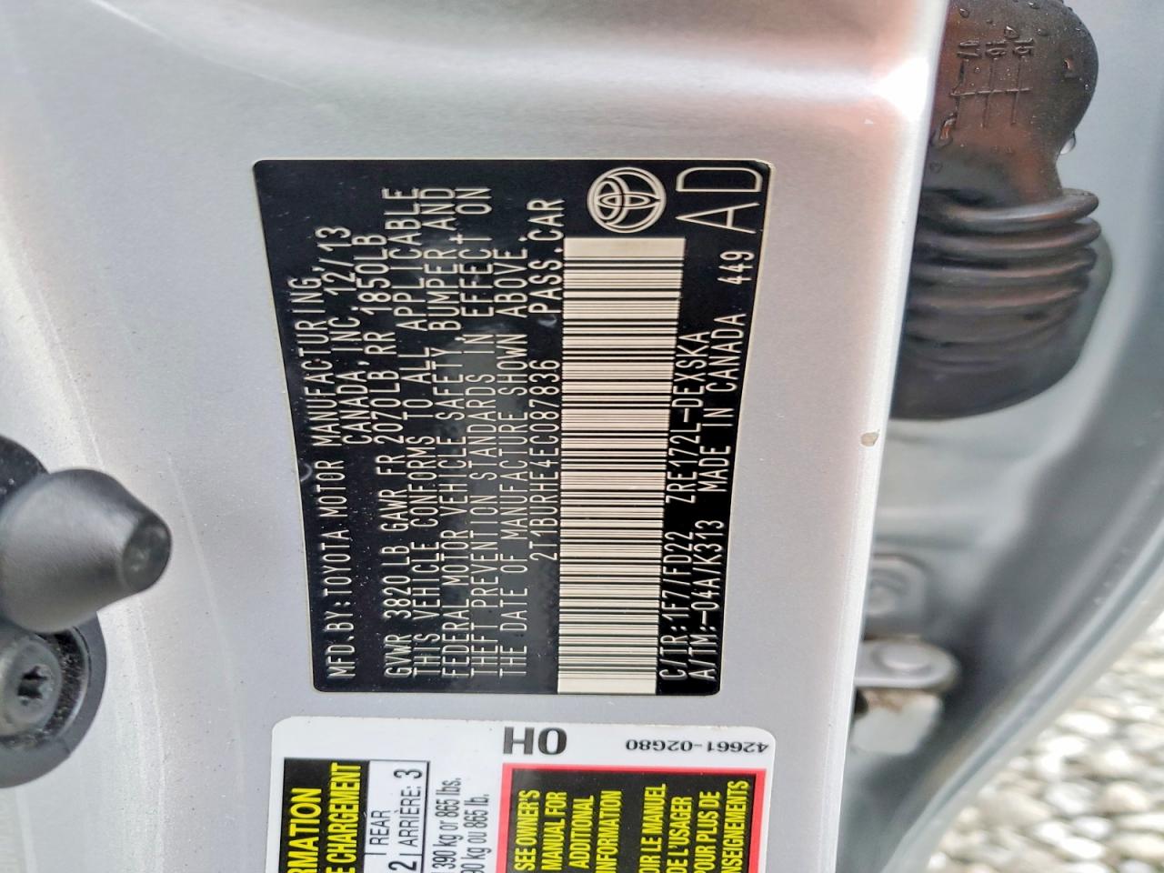2014 Toyota Corolla S Plus Silver vin: 2T1BURHE4EC087836