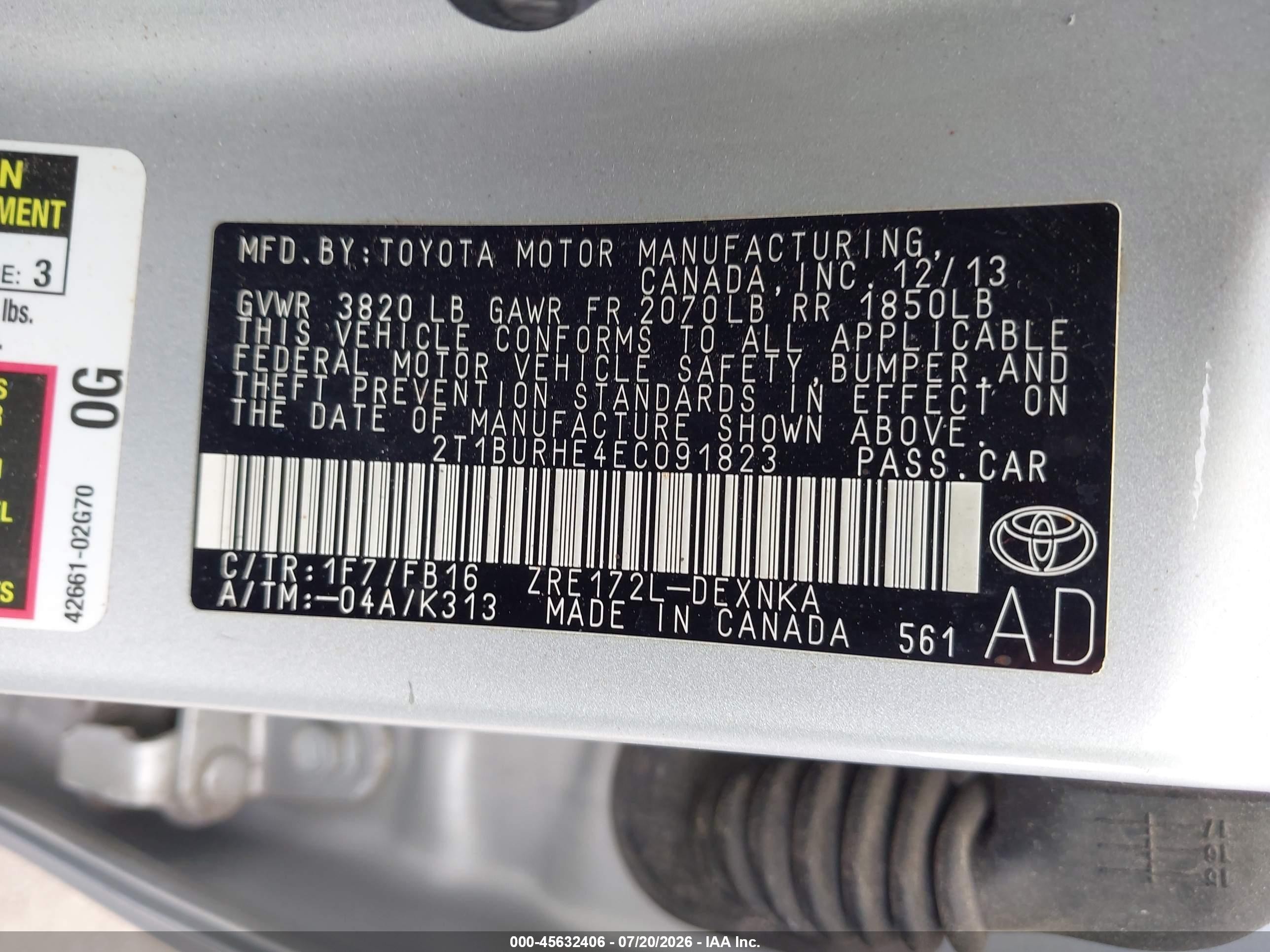 2014 Toyota Corolla Le Silver vin: 2T1BURHE4EC091823