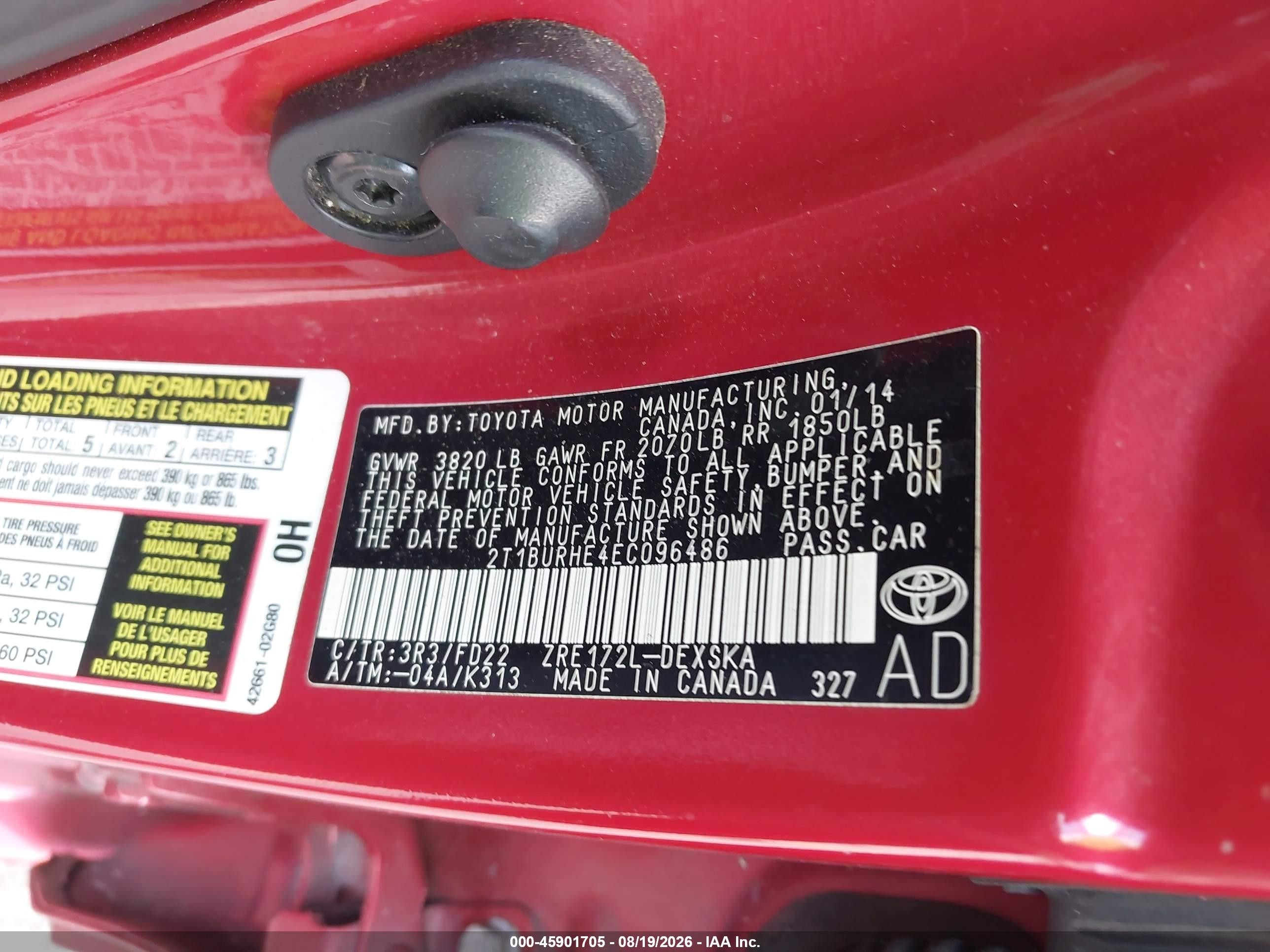 2014 Toyota Corolla S Plus Красный vin: 2T1BURHE4EC096486