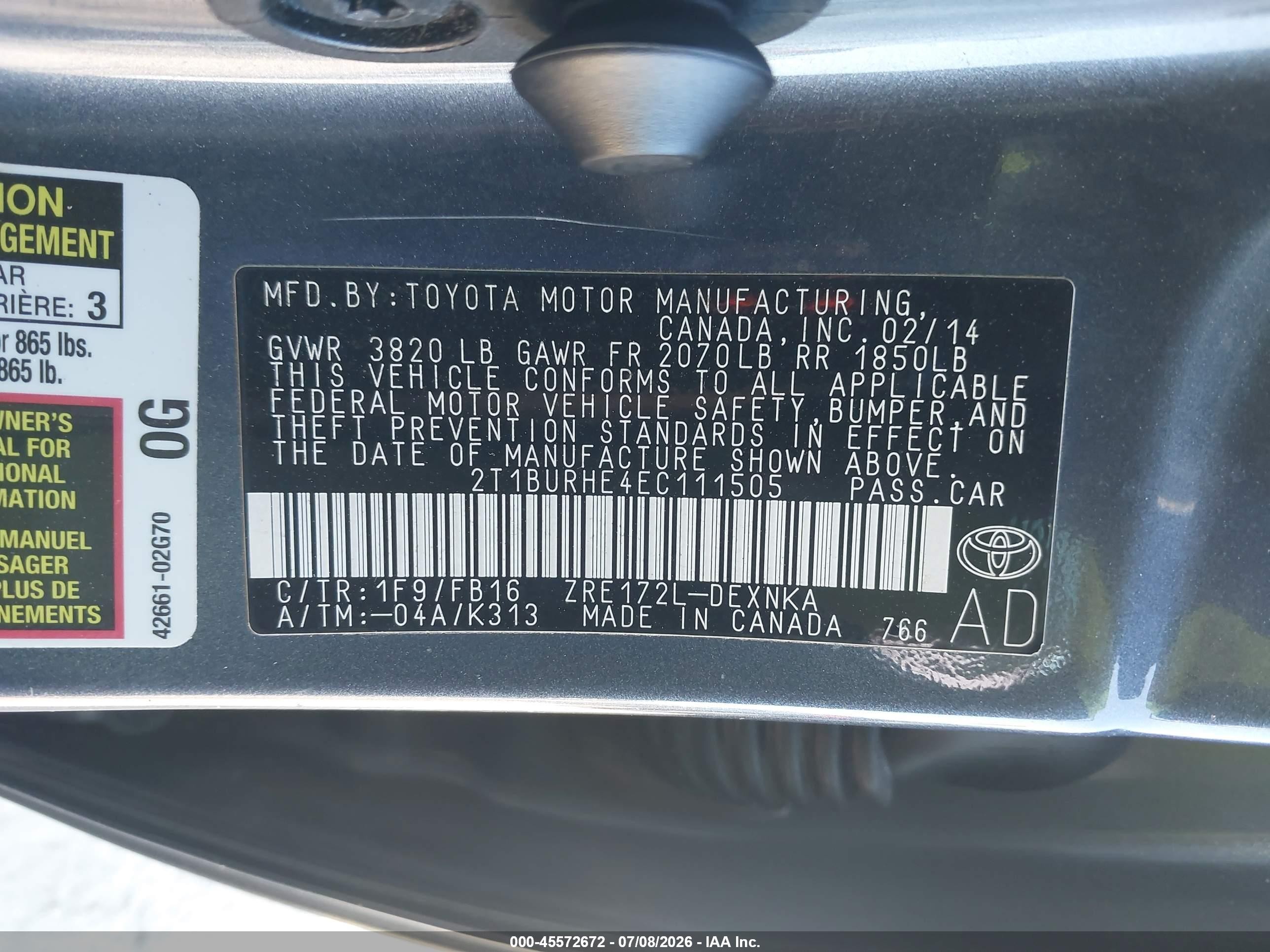 2014 Toyota Corolla Le Серый vin: 2T1BURHE4EC111505