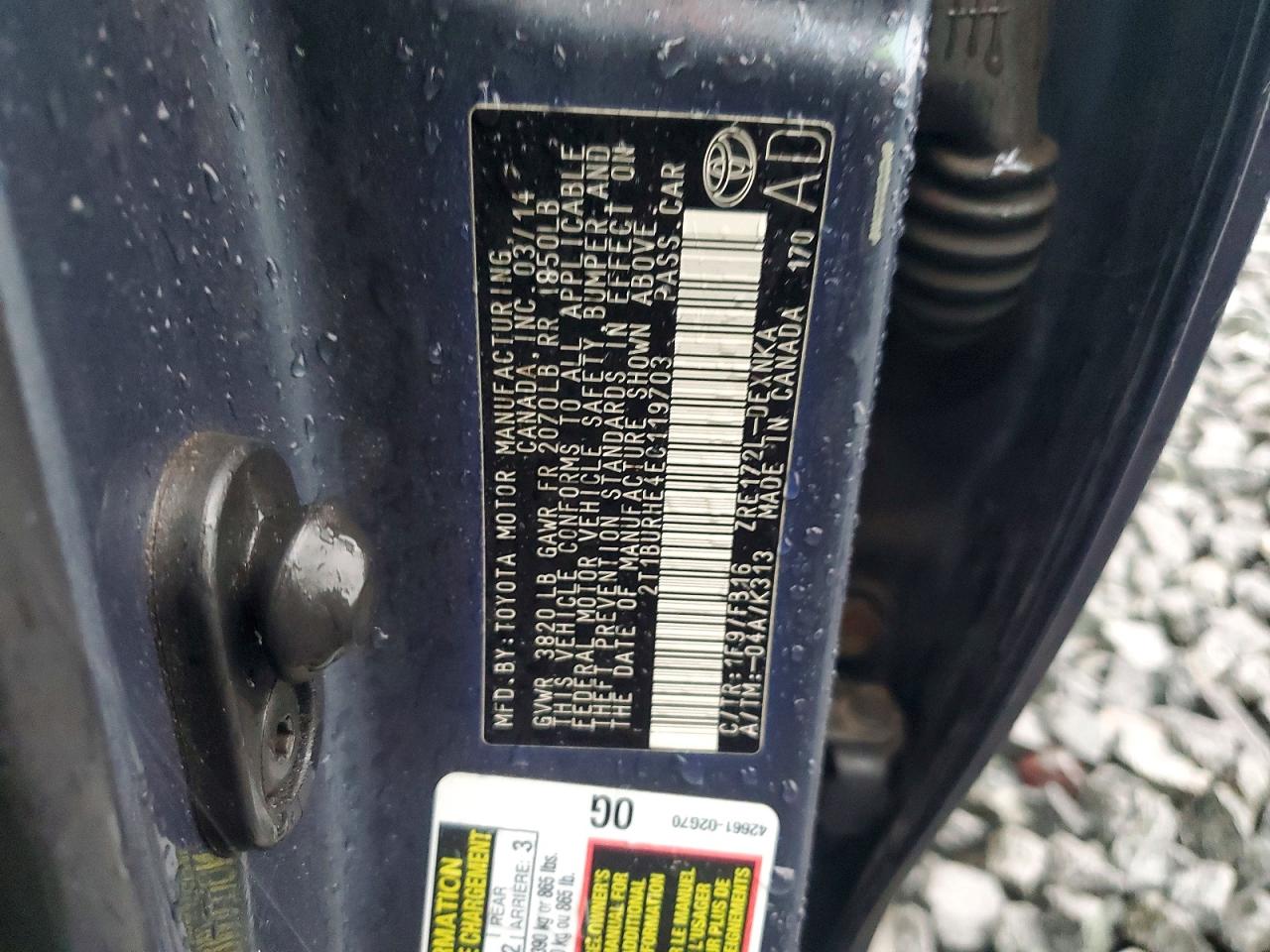 2014 Toyota Corolla Le Gray vin: 2T1BURHE4EC119703