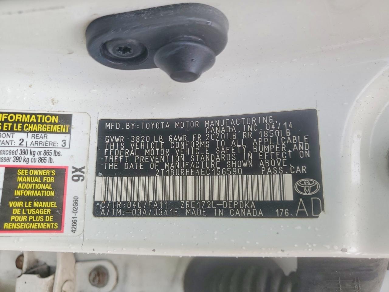 2014 Toyota Corolla L White vin: 2T1BURHE4EC156590