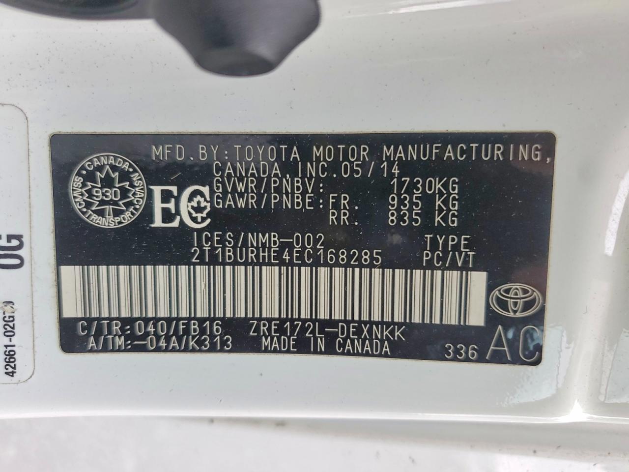 2014 Toyota Corolla White vin: 2T1BURHE4EC168285