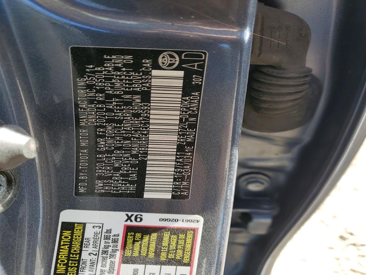 2014 Toyota Corolla L Gray vin: 2T1BURHE4EC179593