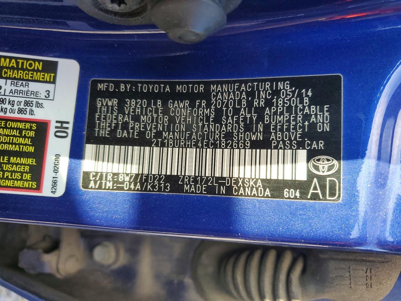 2014 Toyota Corolla S Plus Blue vin: 2T1BURHE4EC182669