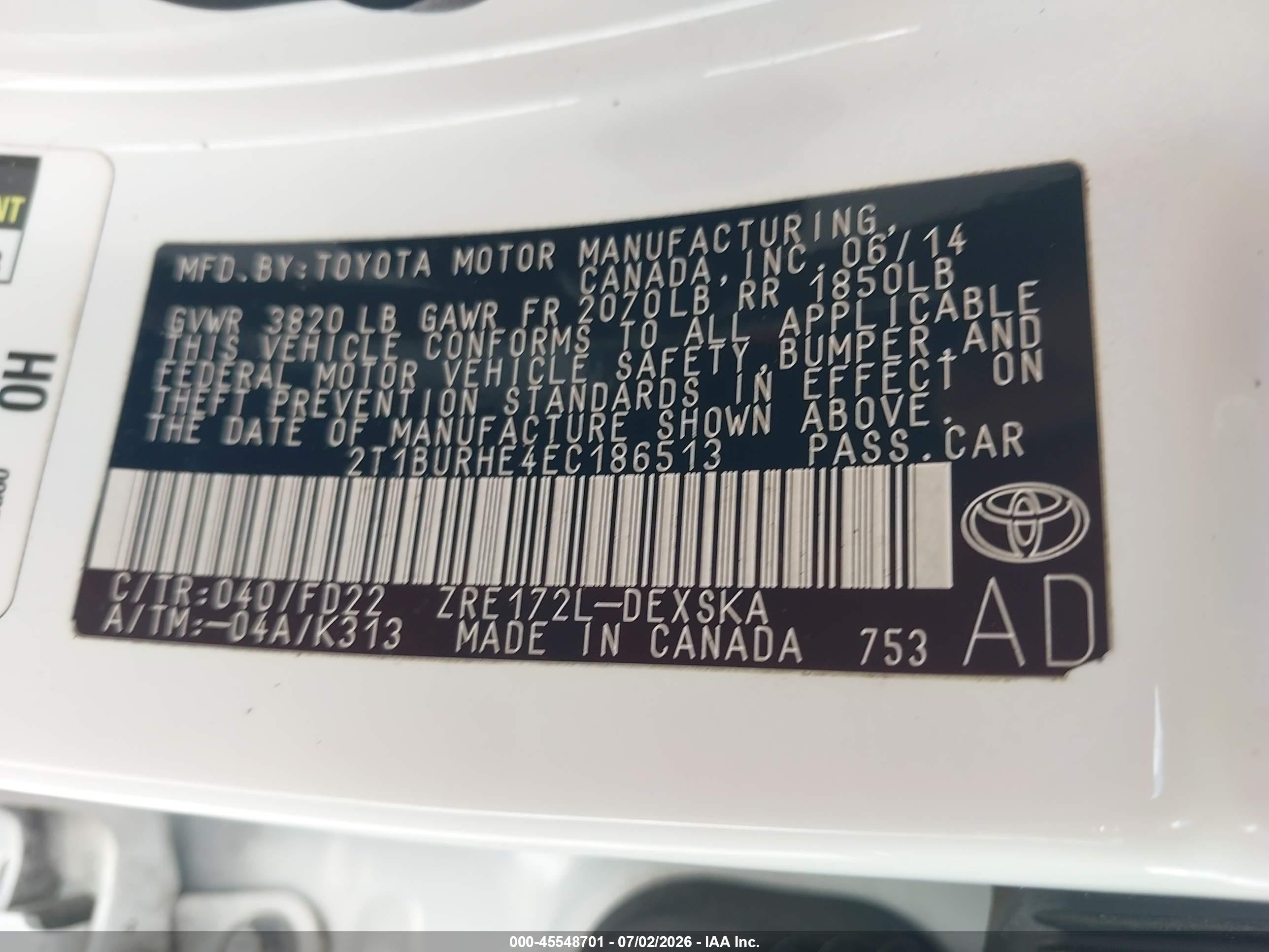 2014 Toyota Corolla S Plus White vin: 2T1BURHE4EC186513