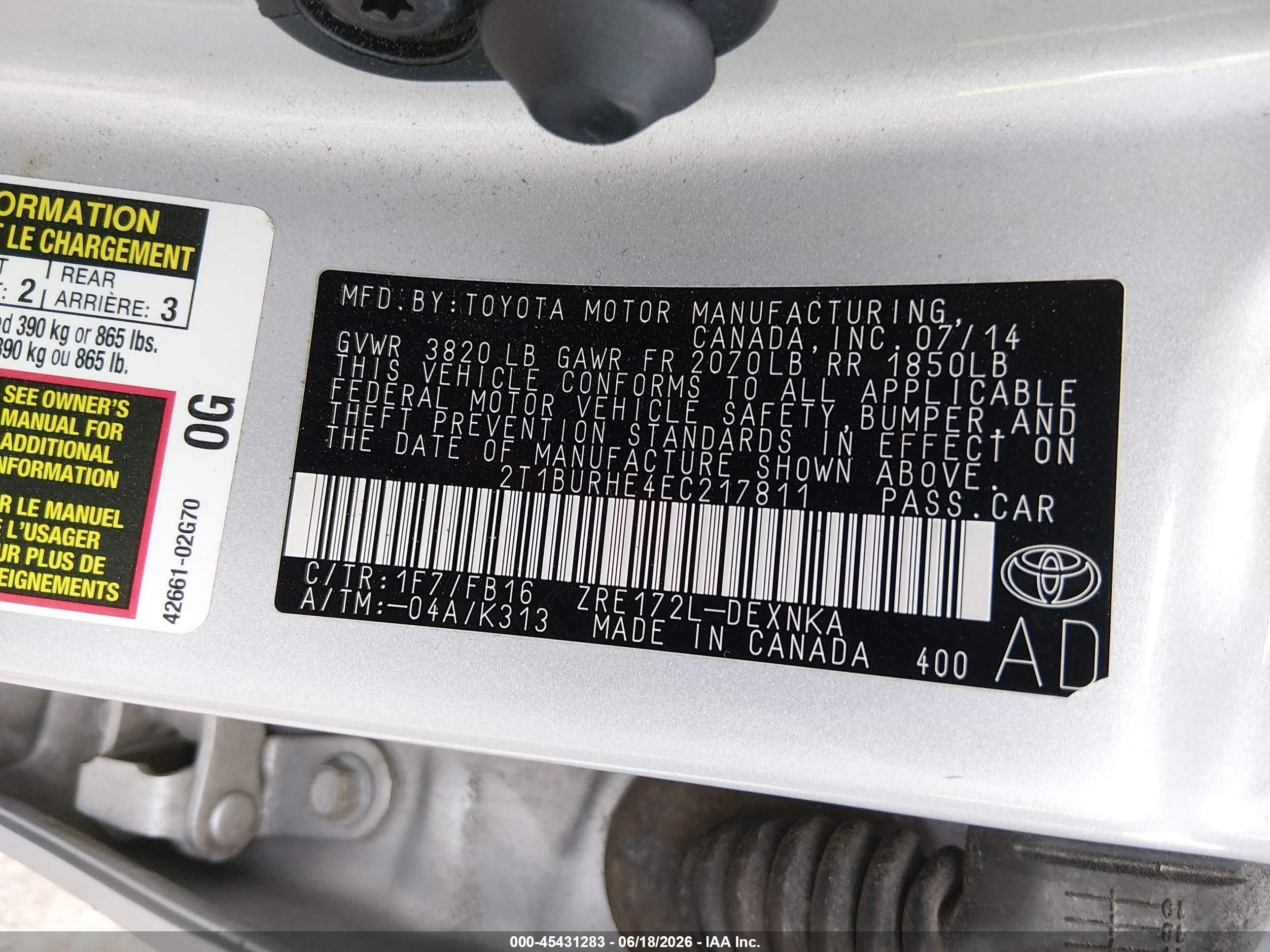 2014 Toyota Corolla Le Silver vin: 2T1BURHE4EC217811
