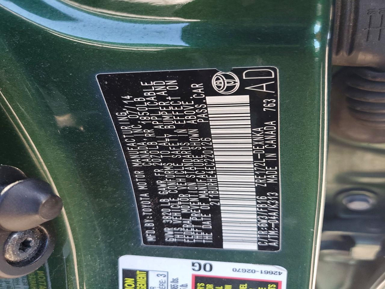 2014 Toyota Corolla Le Green vin: 2T1BURHE4EC220126