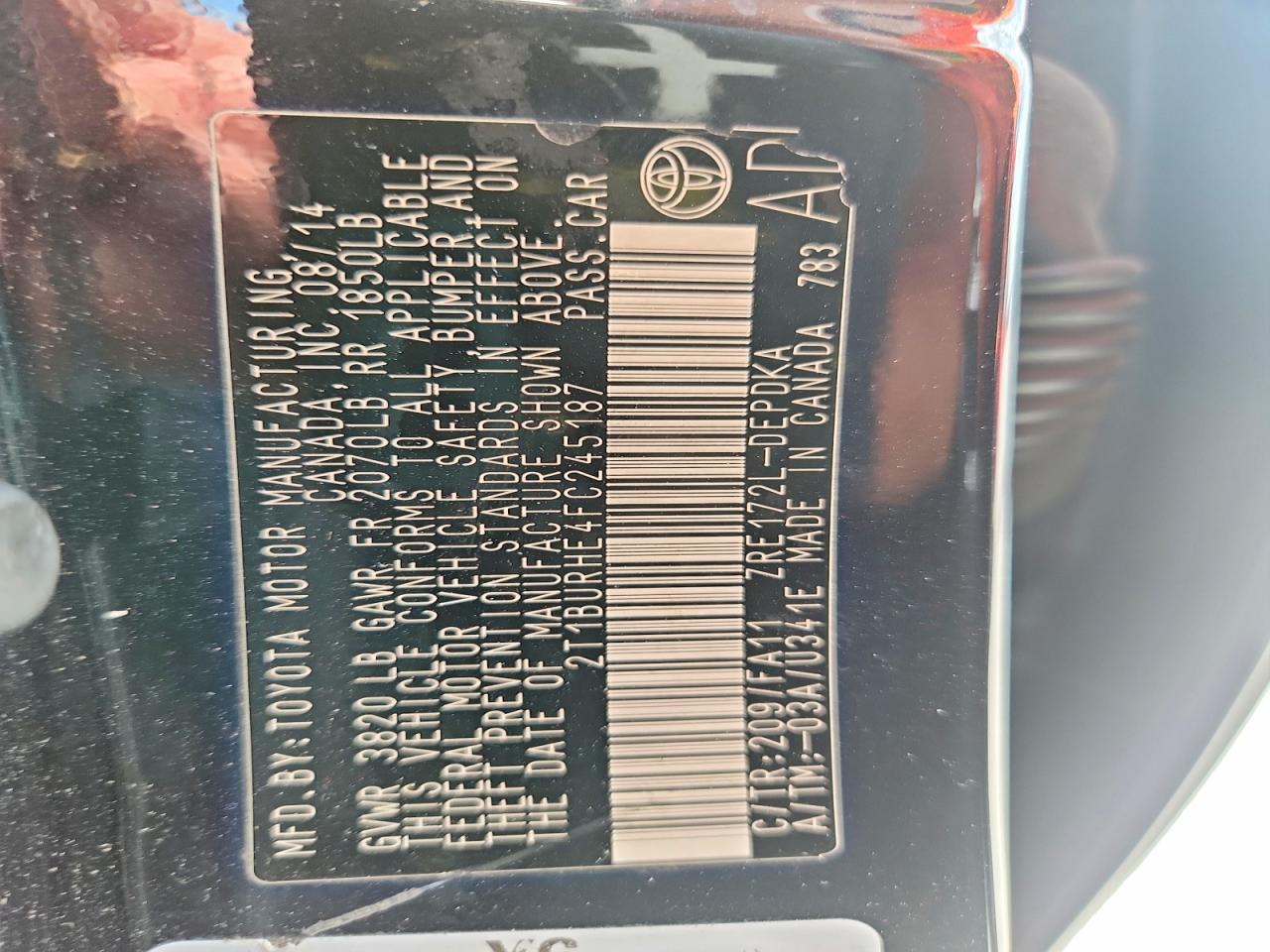 2015 Toyota Corolla L Black vin: 2T1BURHE4FC245187