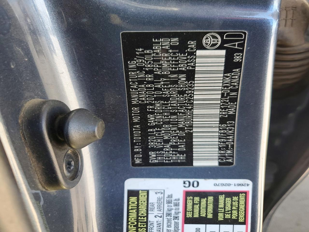 2015 Toyota Corolla Le Серый vin: 2T1BURHE4FC259235
