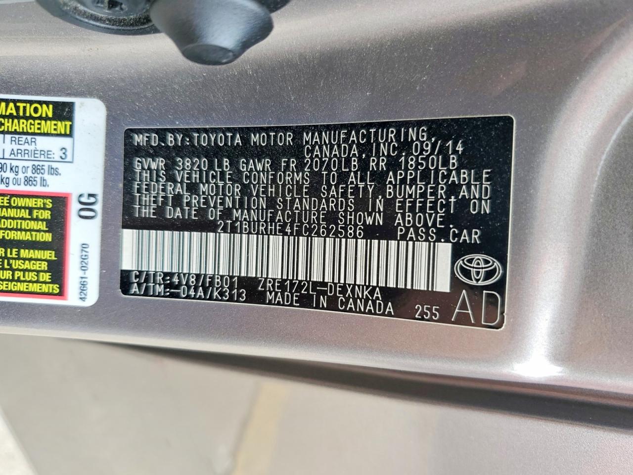 2015 Toyota Corolla Le Silver vin: 2T1BURHE4FC262586