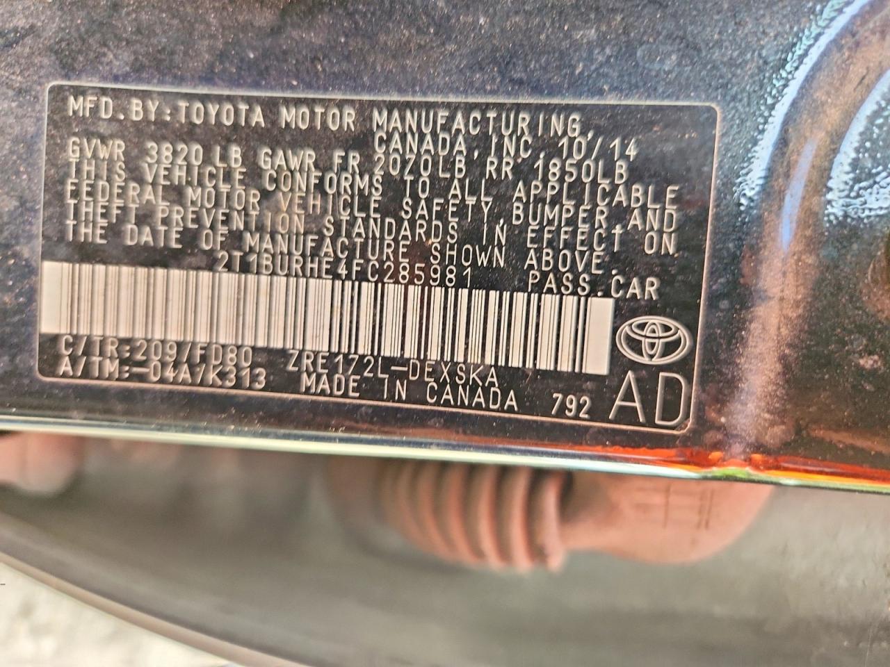 2015 Toyota Corolla S Plus Black vin: 2T1BURHE4FC285981