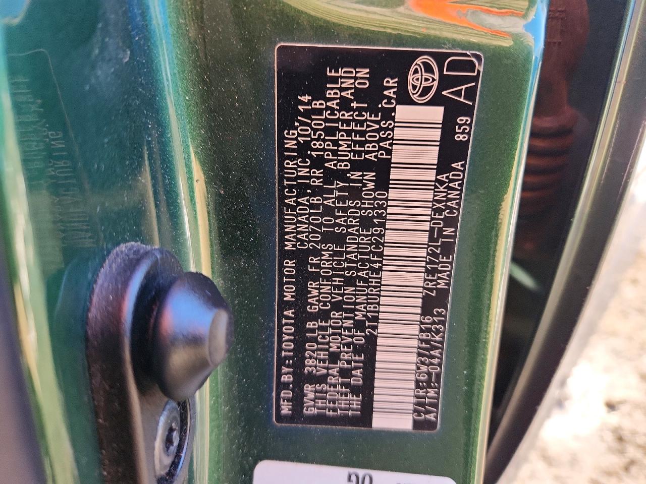 2015 Toyota Corolla L Green vin: 2T1BURHE4FC291330