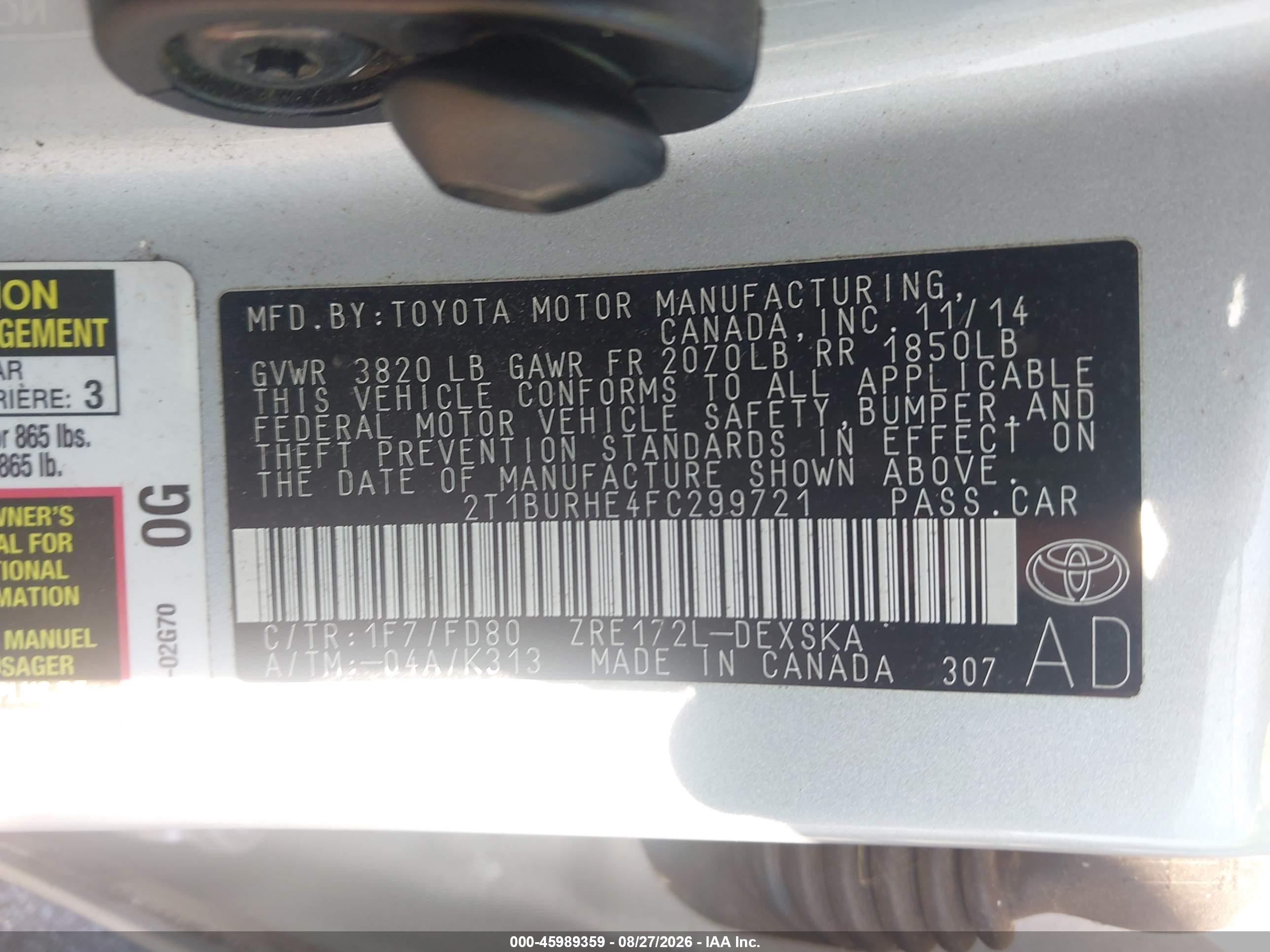 2015 Toyota Corolla S Silver vin: 2T1BURHE4FC299721