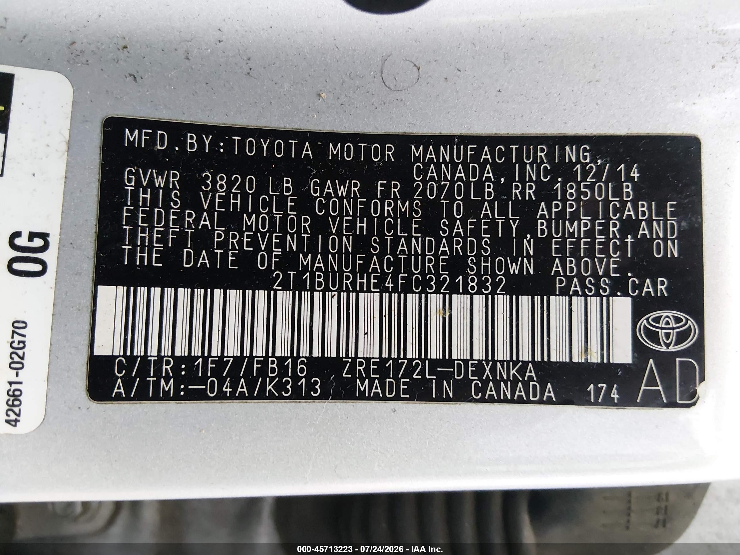 2015 Toyota Corolla Le Plus White vin: 2T1BURHE4FC321832
