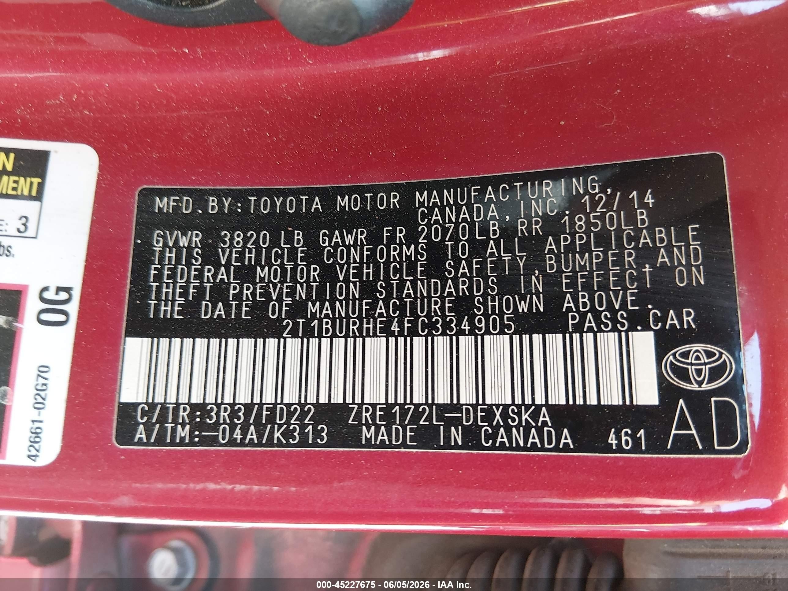 2015 Toyota Corolla S Red vin: 2T1BURHE4FC334905