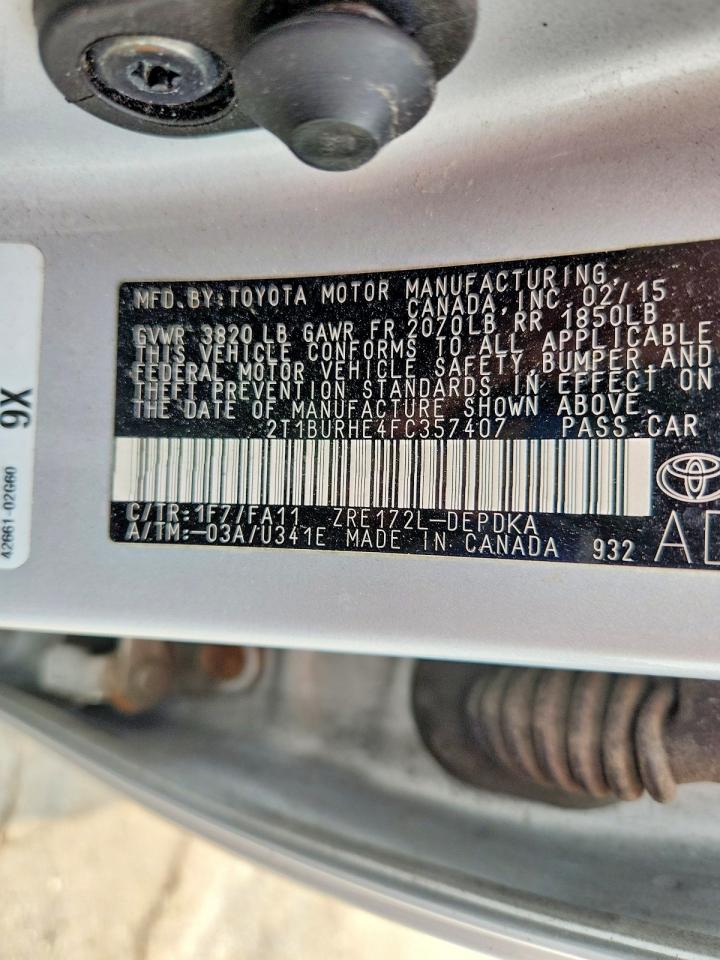 2015 Toyota Corolla L Silver vin: 2T1BURHE4FC357407