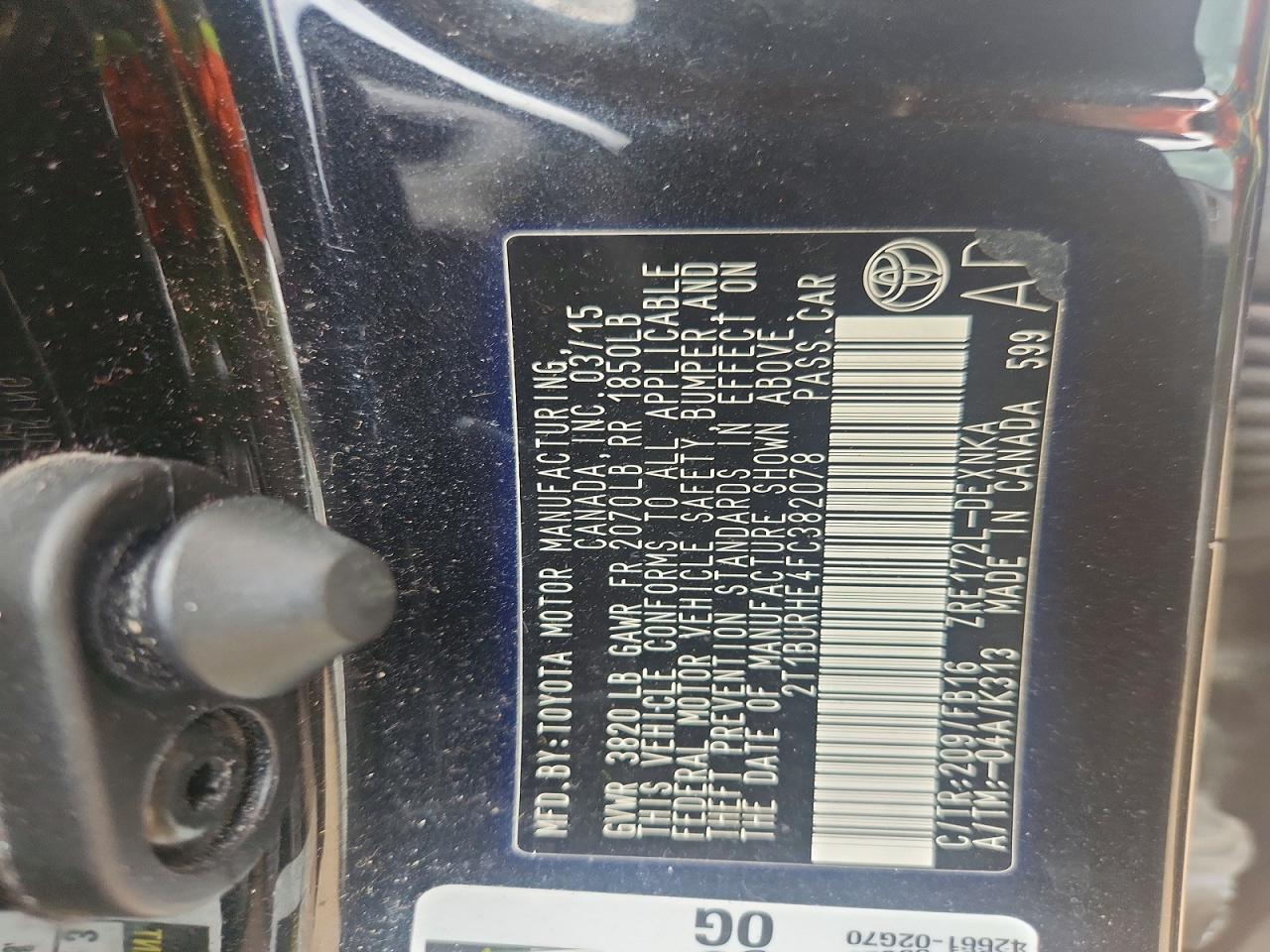 2015 Toyota Corolla Le Charcoal vin: 2T1BURHE4FC382078