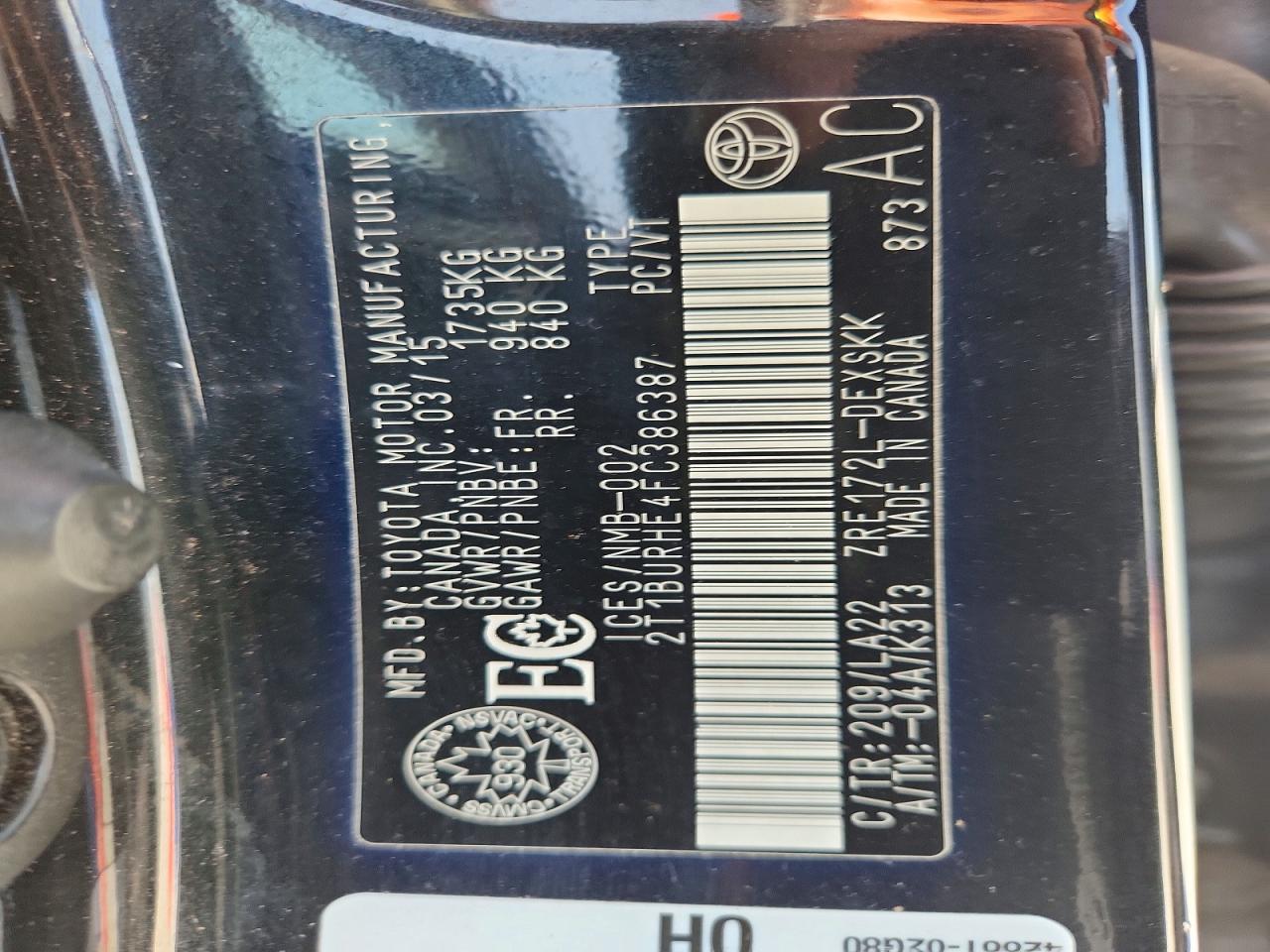 2015 Toyota Corolla L Black vin: 2T1BURHE4FC386387