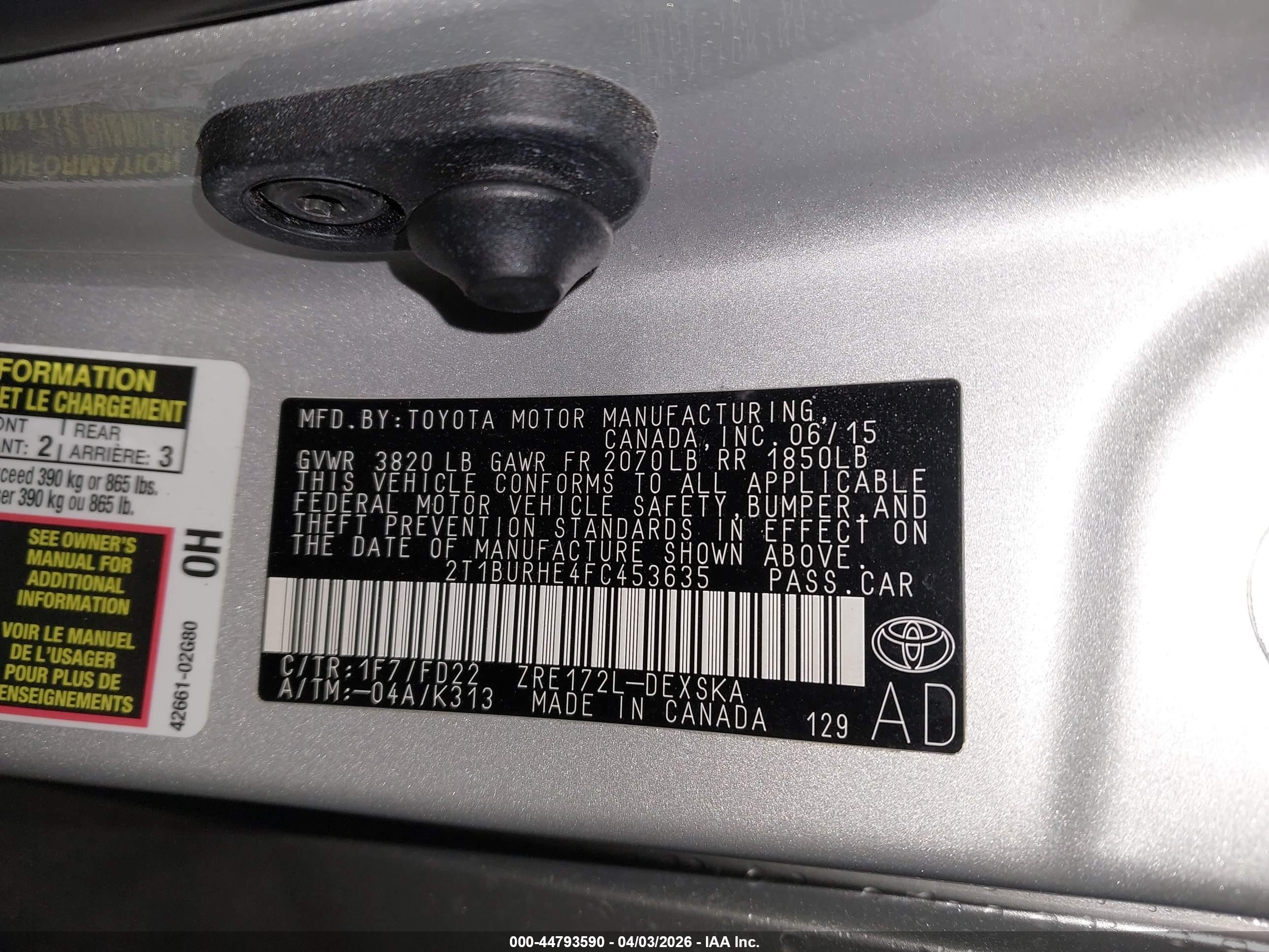 2015 Toyota Corolla S Plus Gray vin: 2T1BURHE4FC453635