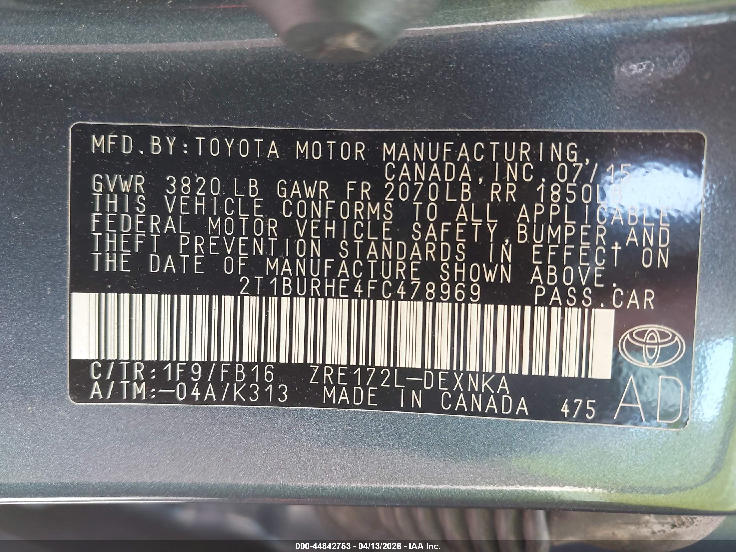 2015 Toyota Corolla Le Blue vin: 2T1BURHE4FC478969