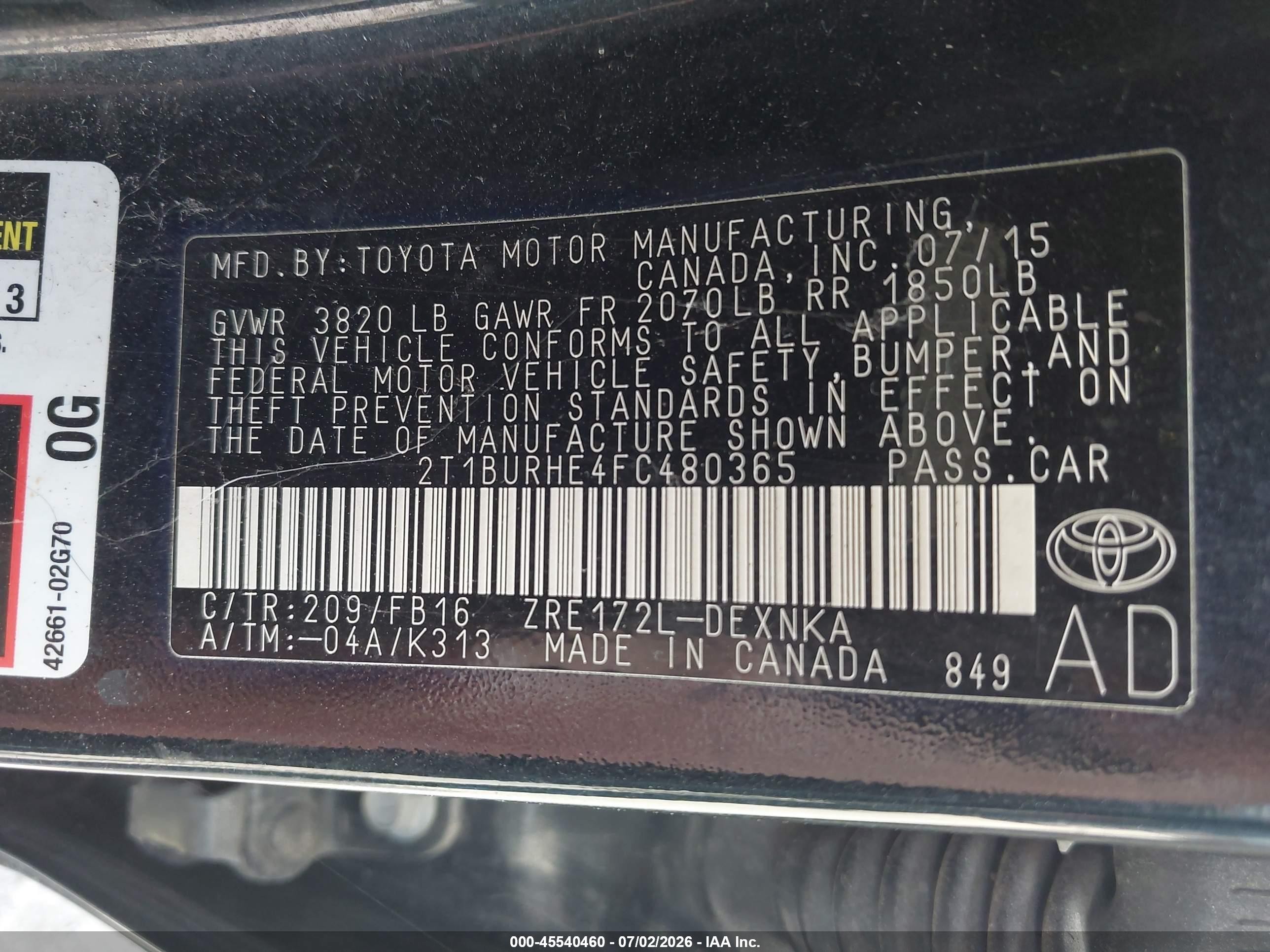 2015 Toyota Corolla Le Dark Blue vin: 2T1BURHE4FC480365