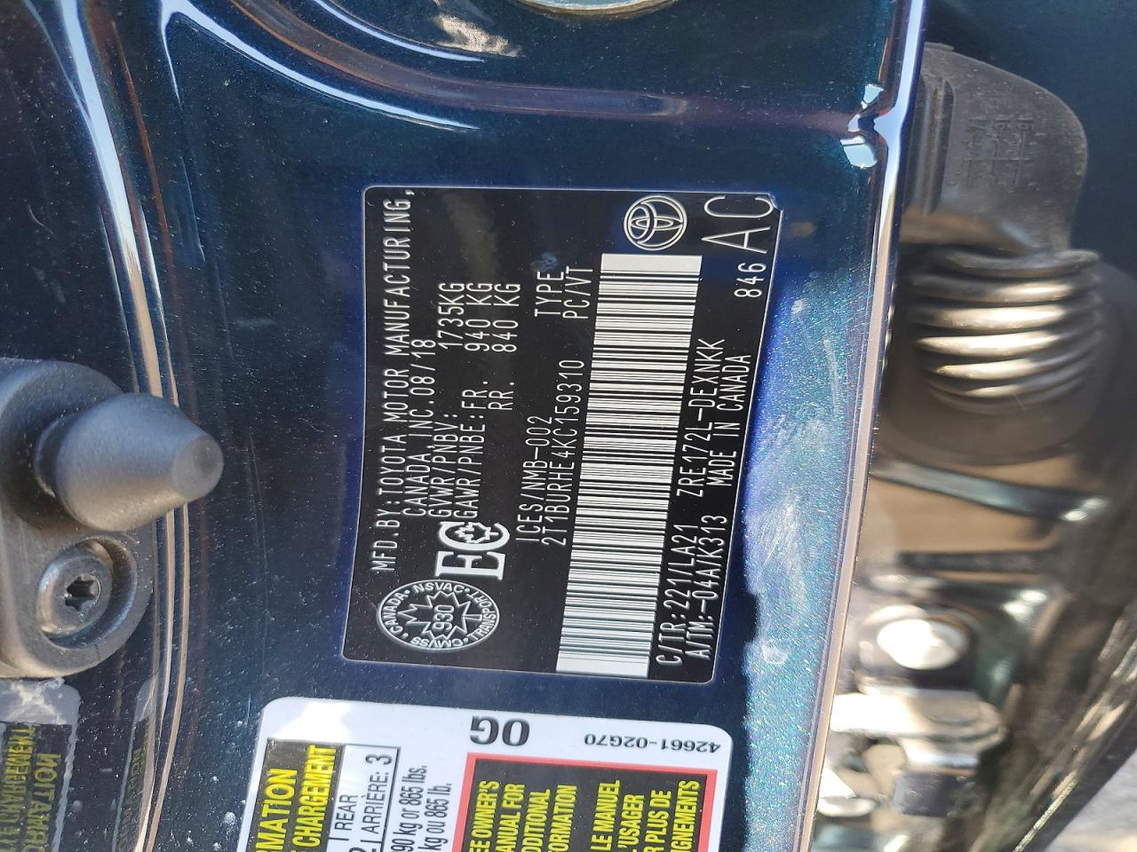 2019 Toyota Corolla L Blue vin: 2T1BURHE4KC159310