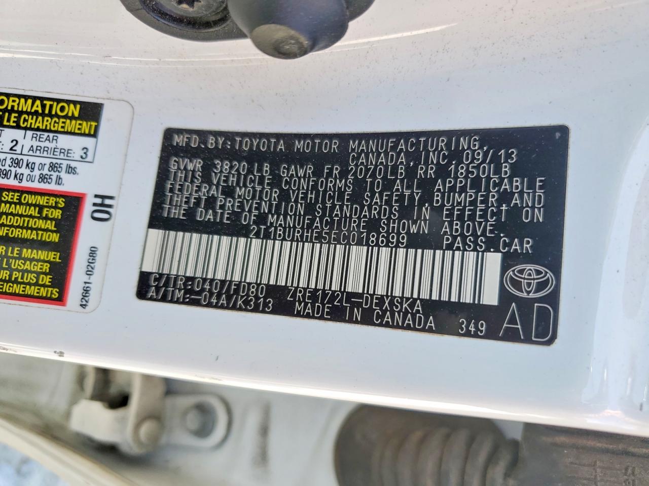 2014 Toyota Corolla S Plus Белый vin: 2T1BURHE5EC018699