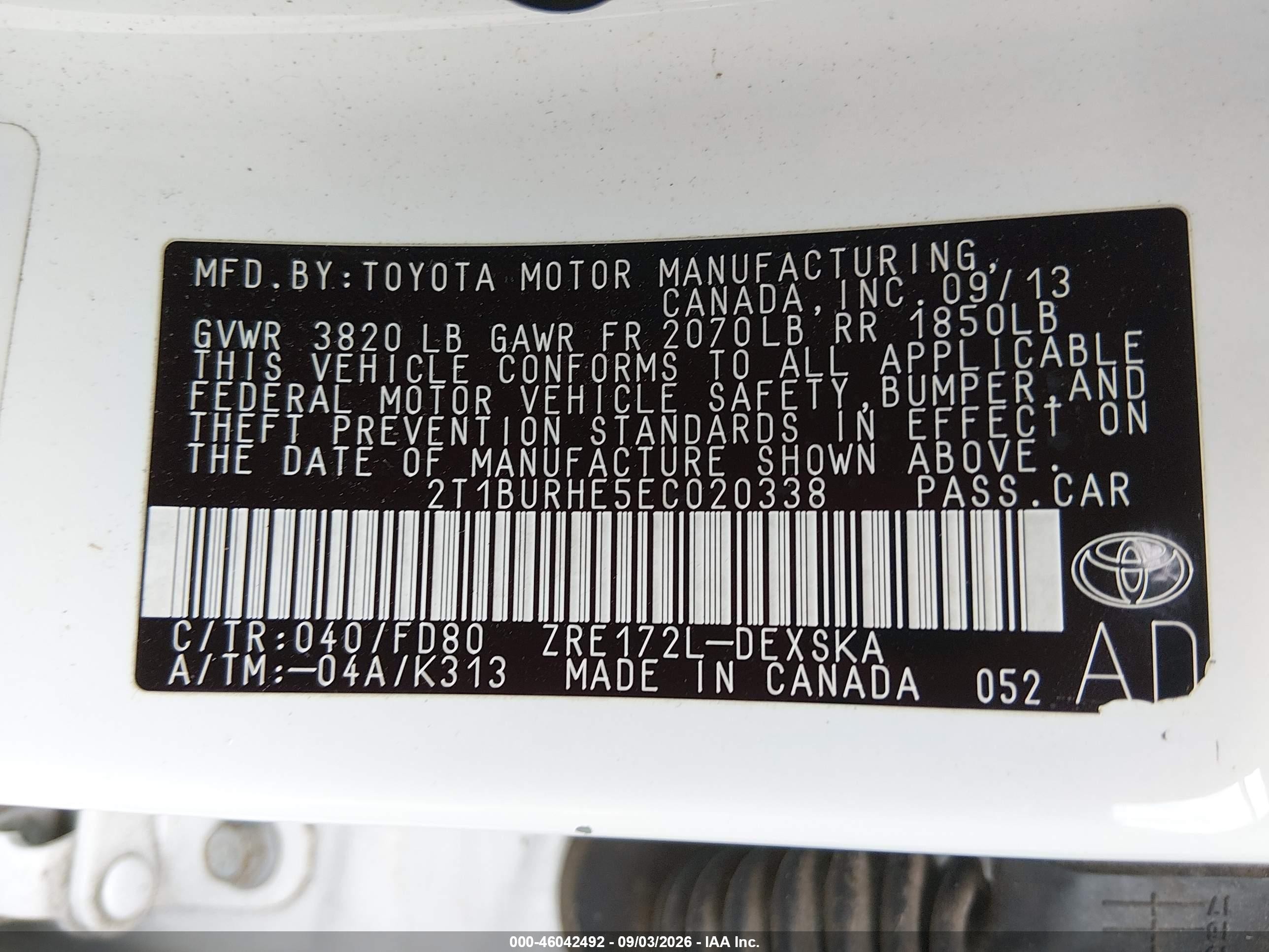2014 Toyota Corolla S White vin: 2T1BURHE5EC020338