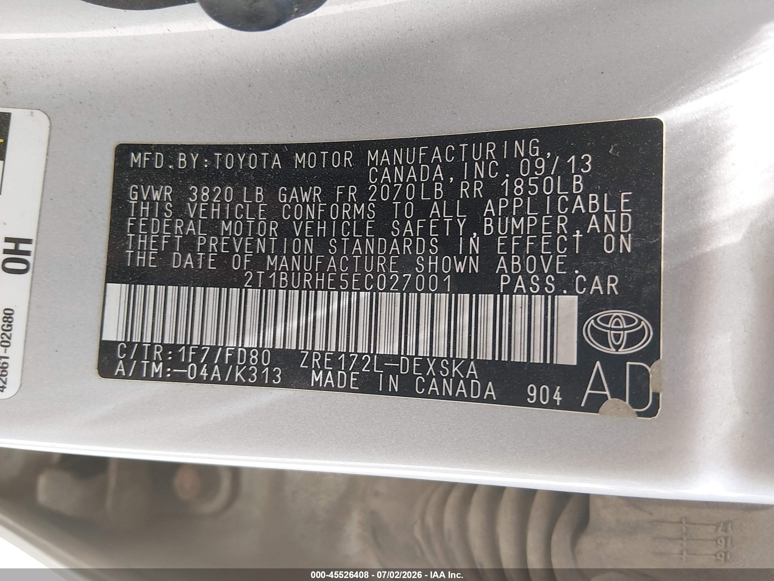 2014 Toyota Corolla S Plus Silver vin: 2T1BURHE5EC027001