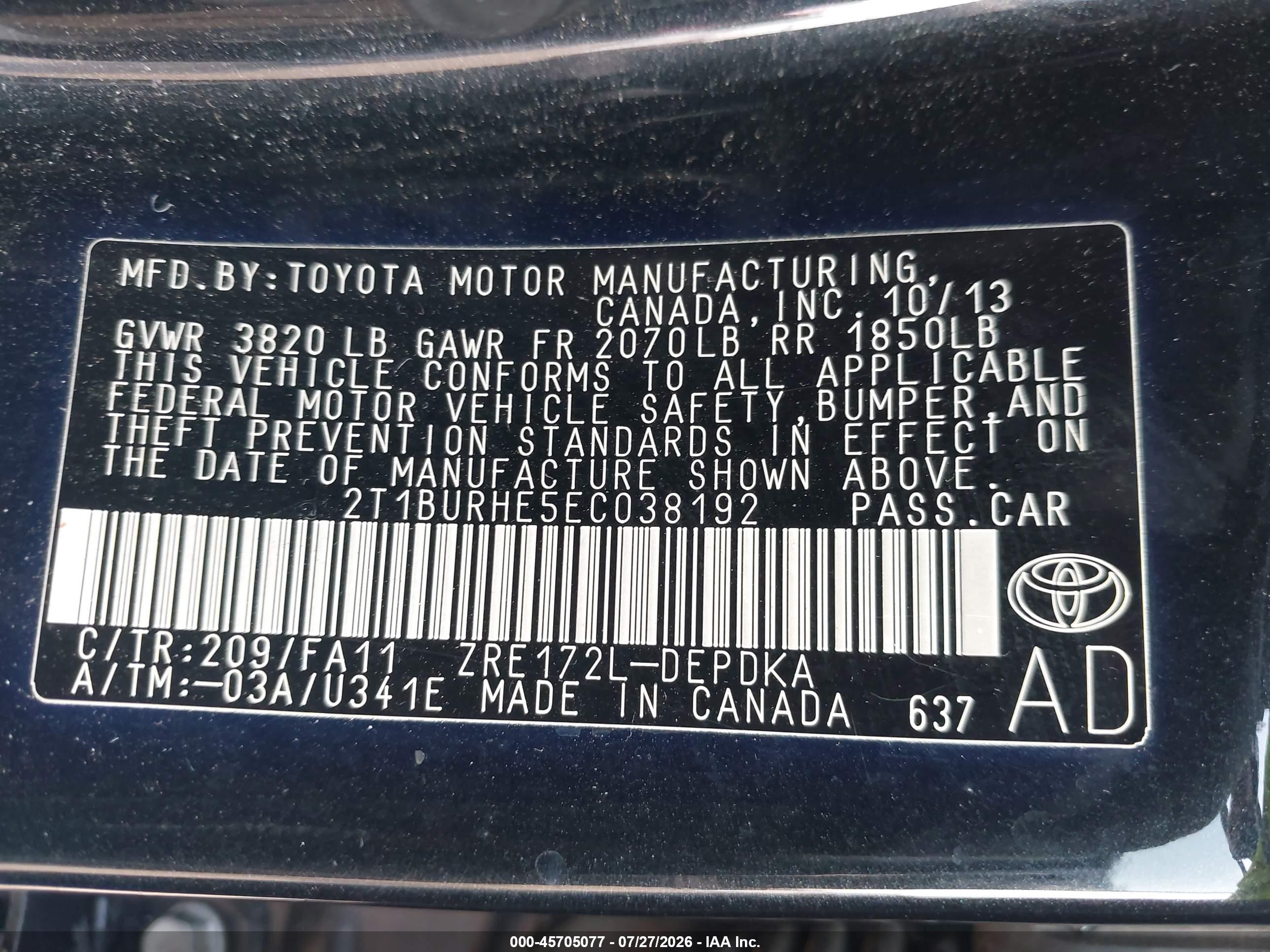 2014 Toyota Corolla L Black vin: 2T1BURHE5EC038192