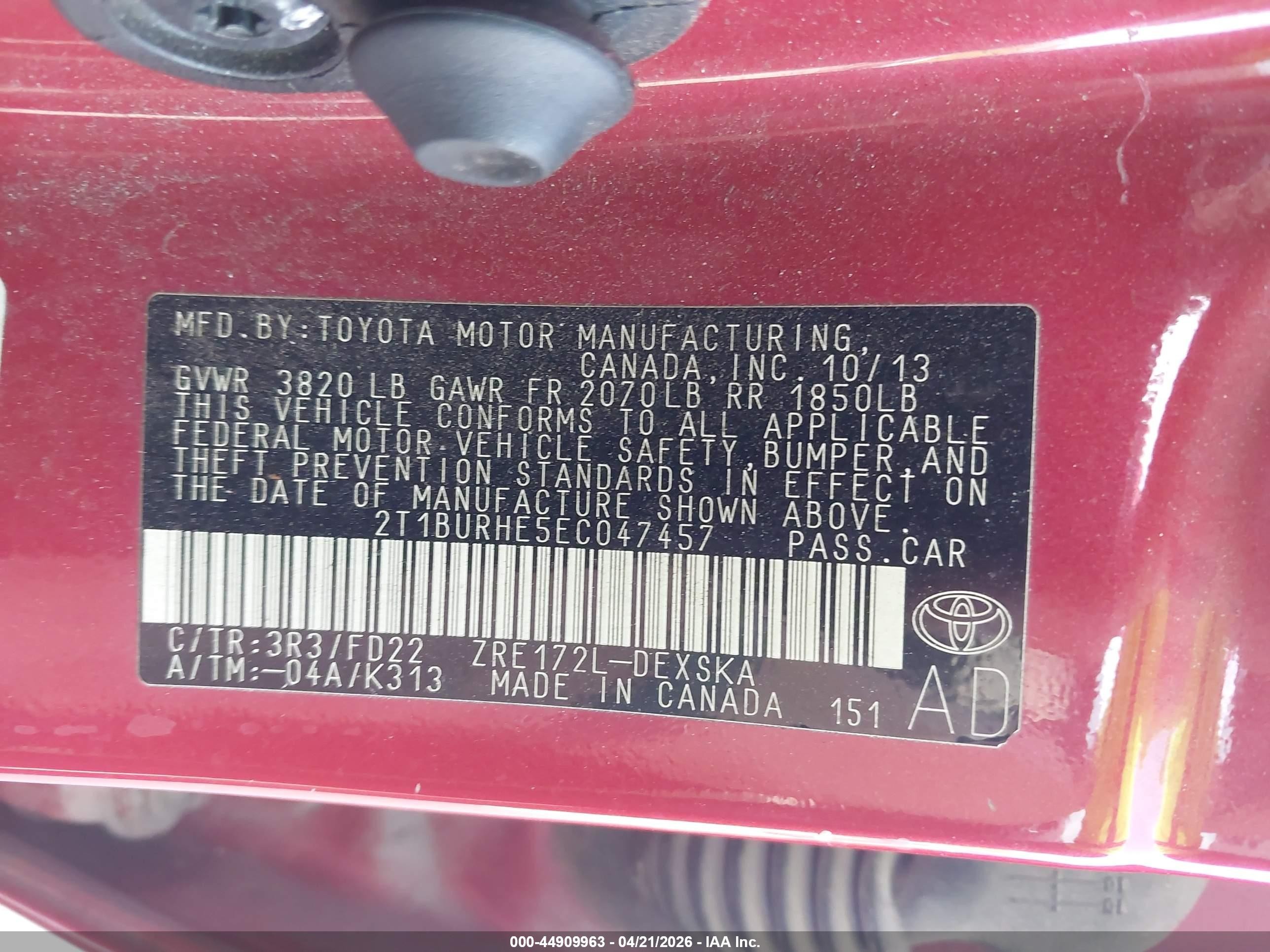 2014 Toyota Corolla S Plus Red vin: 2T1BURHE5EC047457