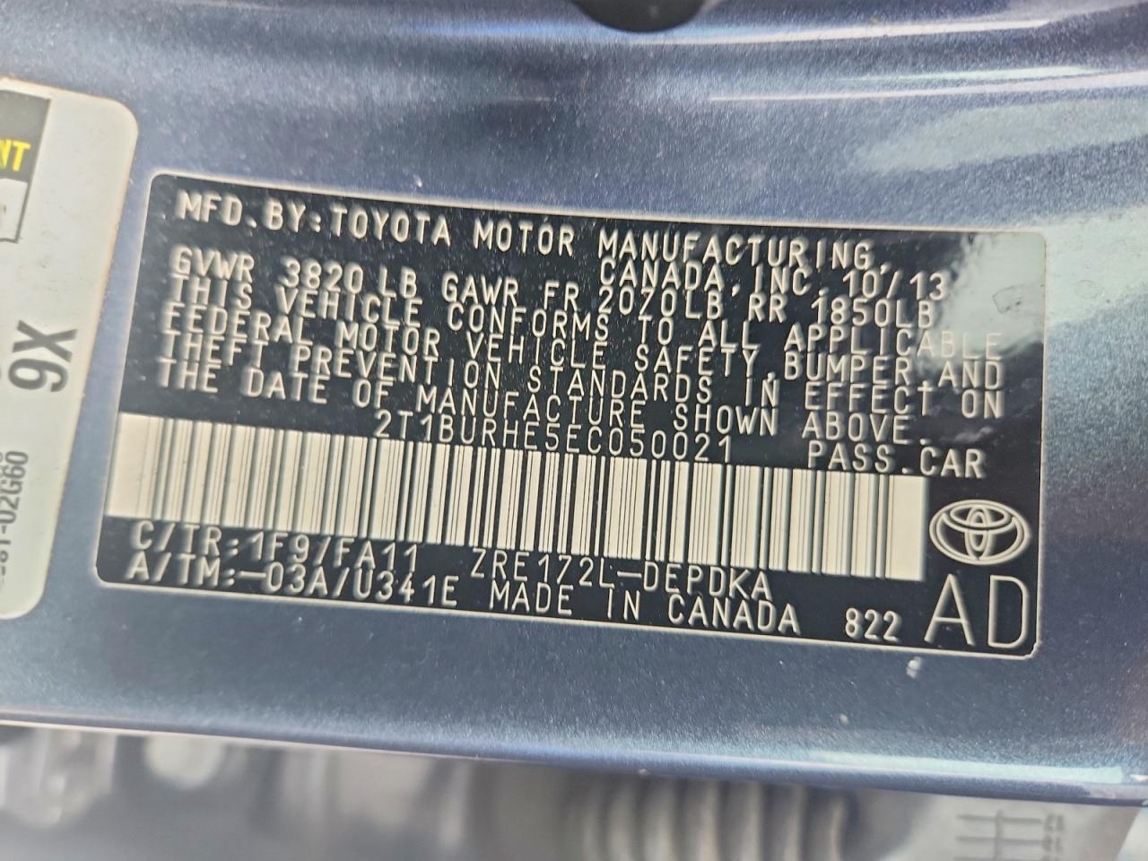 2014 Toyota Corolla L Gray vin: 2T1BURHE5EC050021