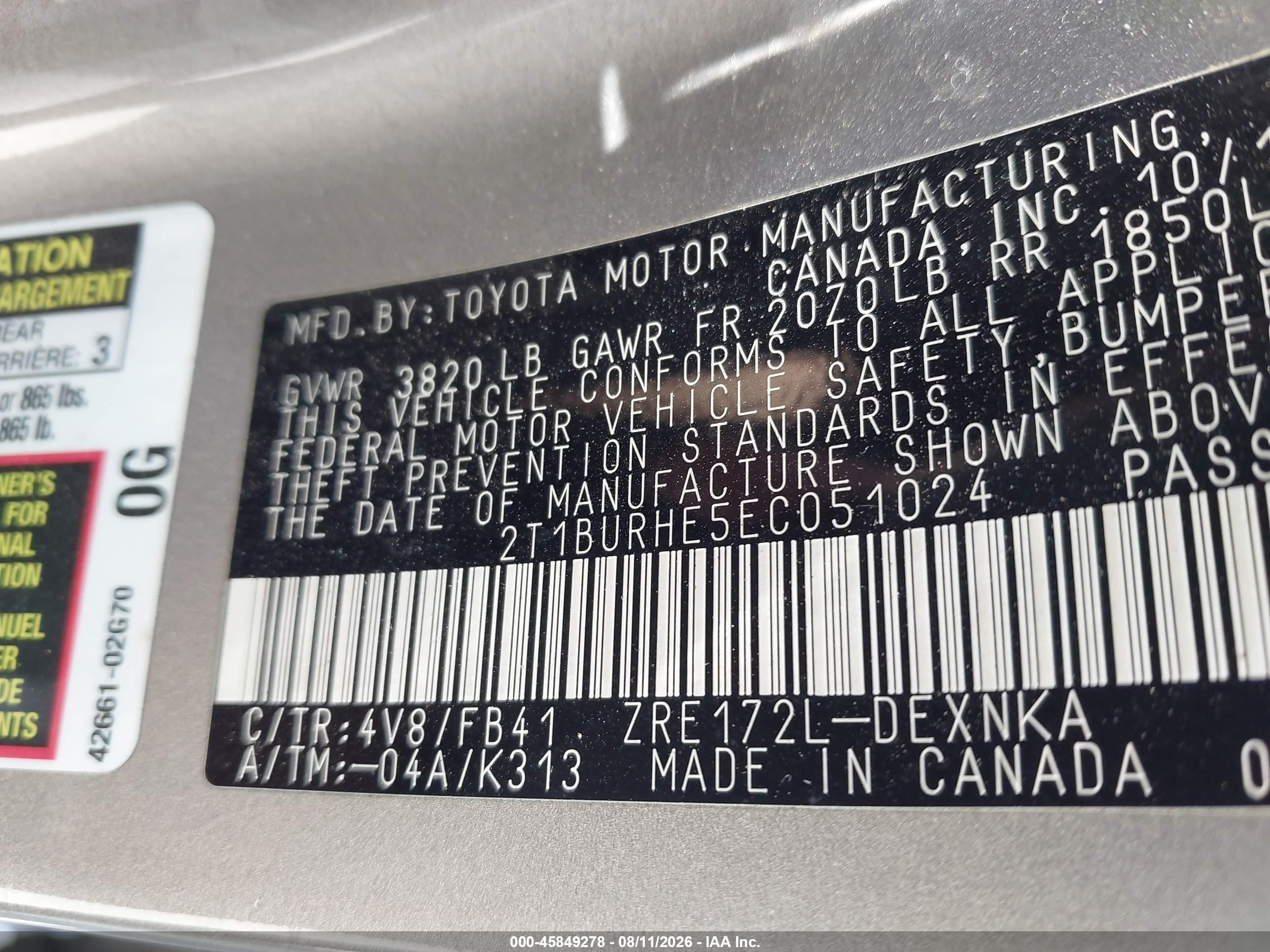 2014 Toyota Corolla Le Cream vin: 2T1BURHE5EC051024