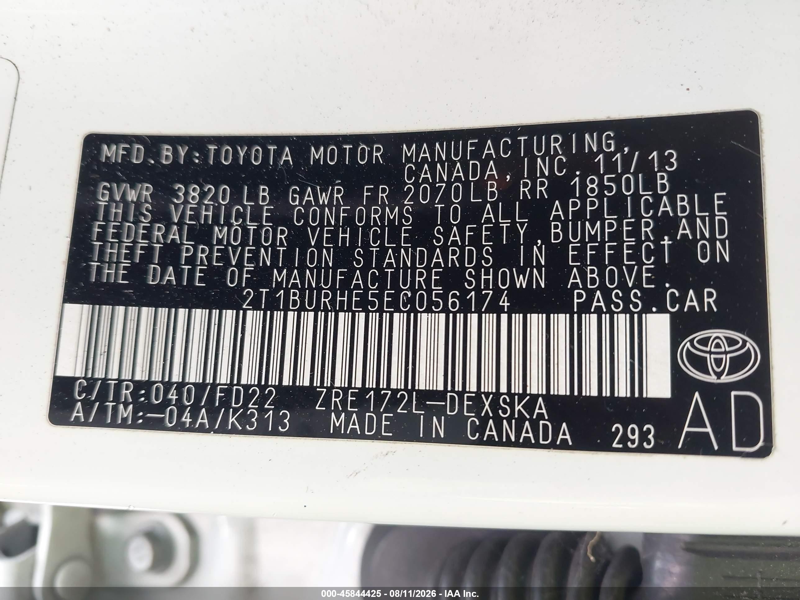 2014 Toyota Corolla S Plus White vin: 2T1BURHE5EC056174