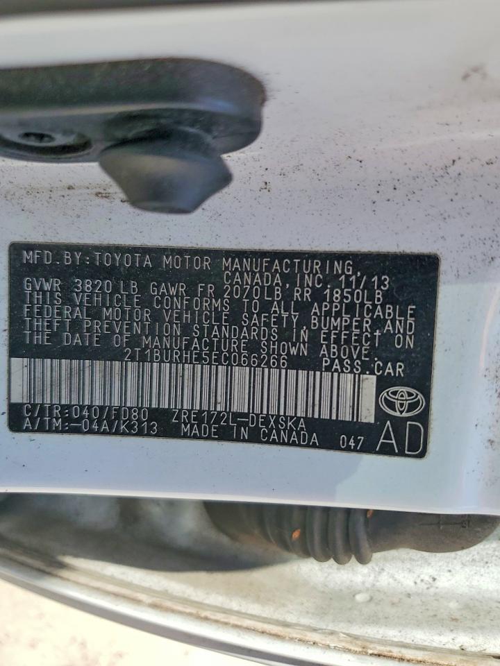 2014 Toyota Corolla S Plus White vin: 2T1BURHE5EC066266
