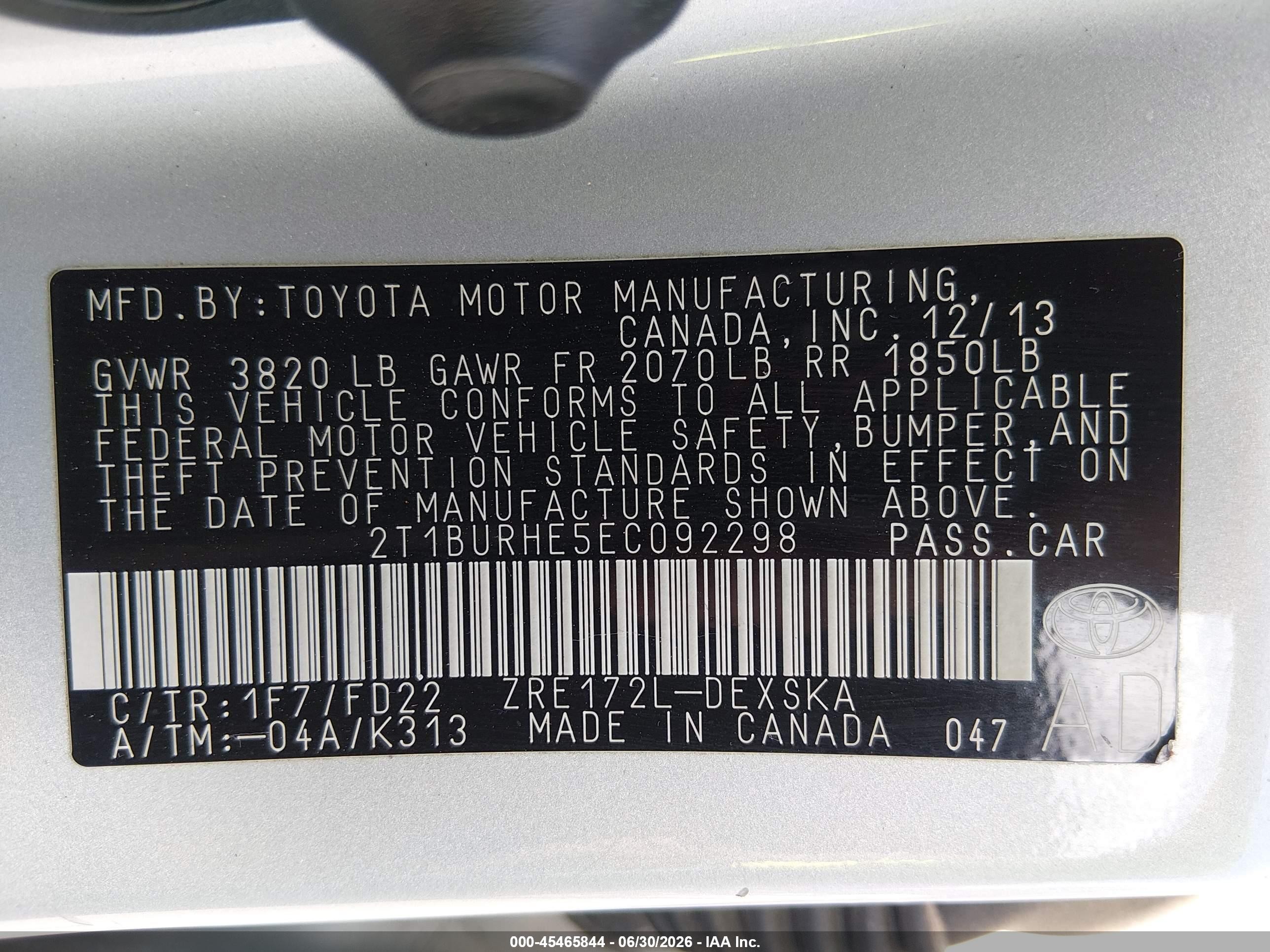 2014 Toyota Corolla S Plus Silver vin: 2T1BURHE5EC092298