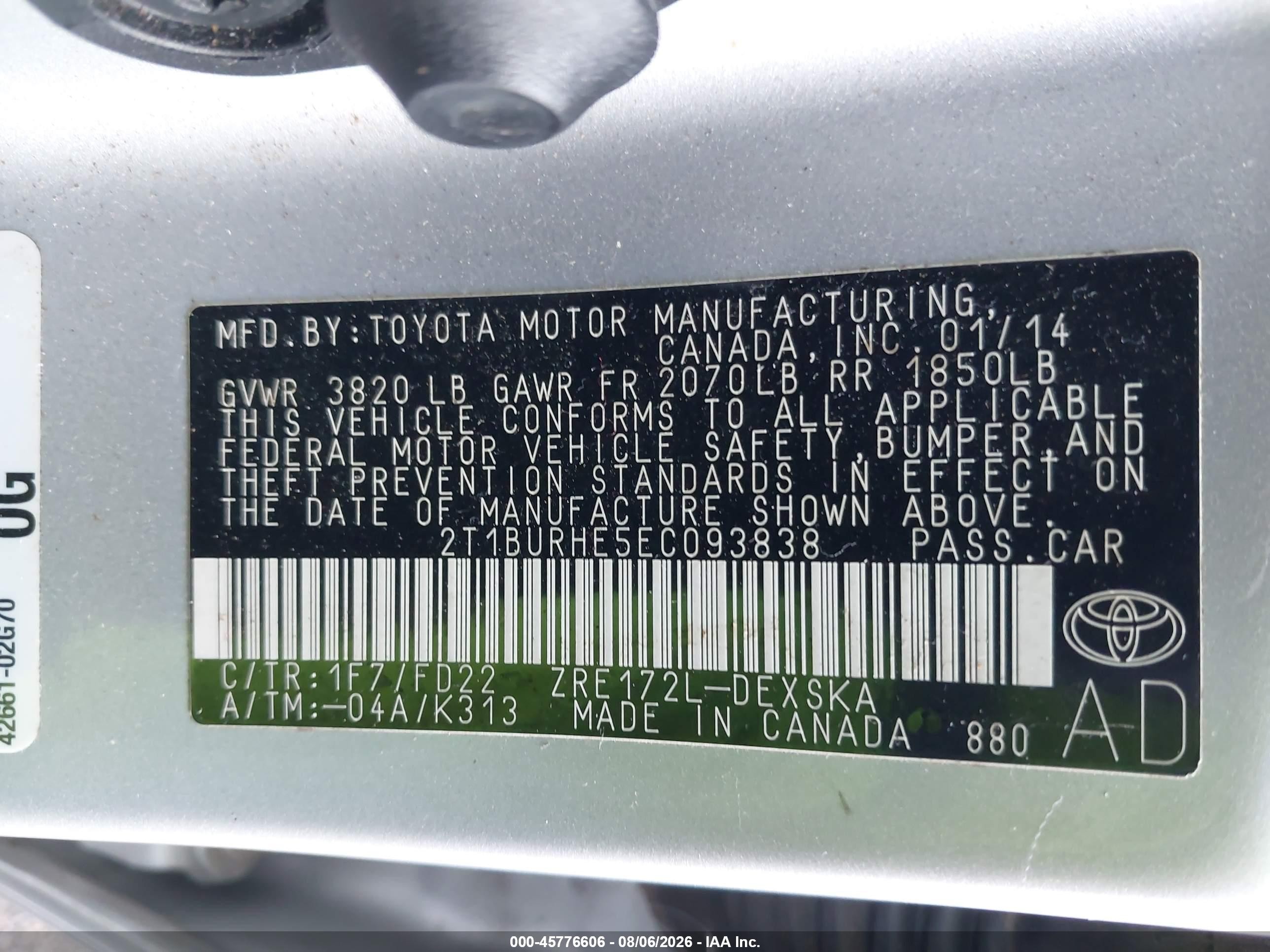 2014 Toyota Corolla S Silver vin: 2T1BURHE5EC093838