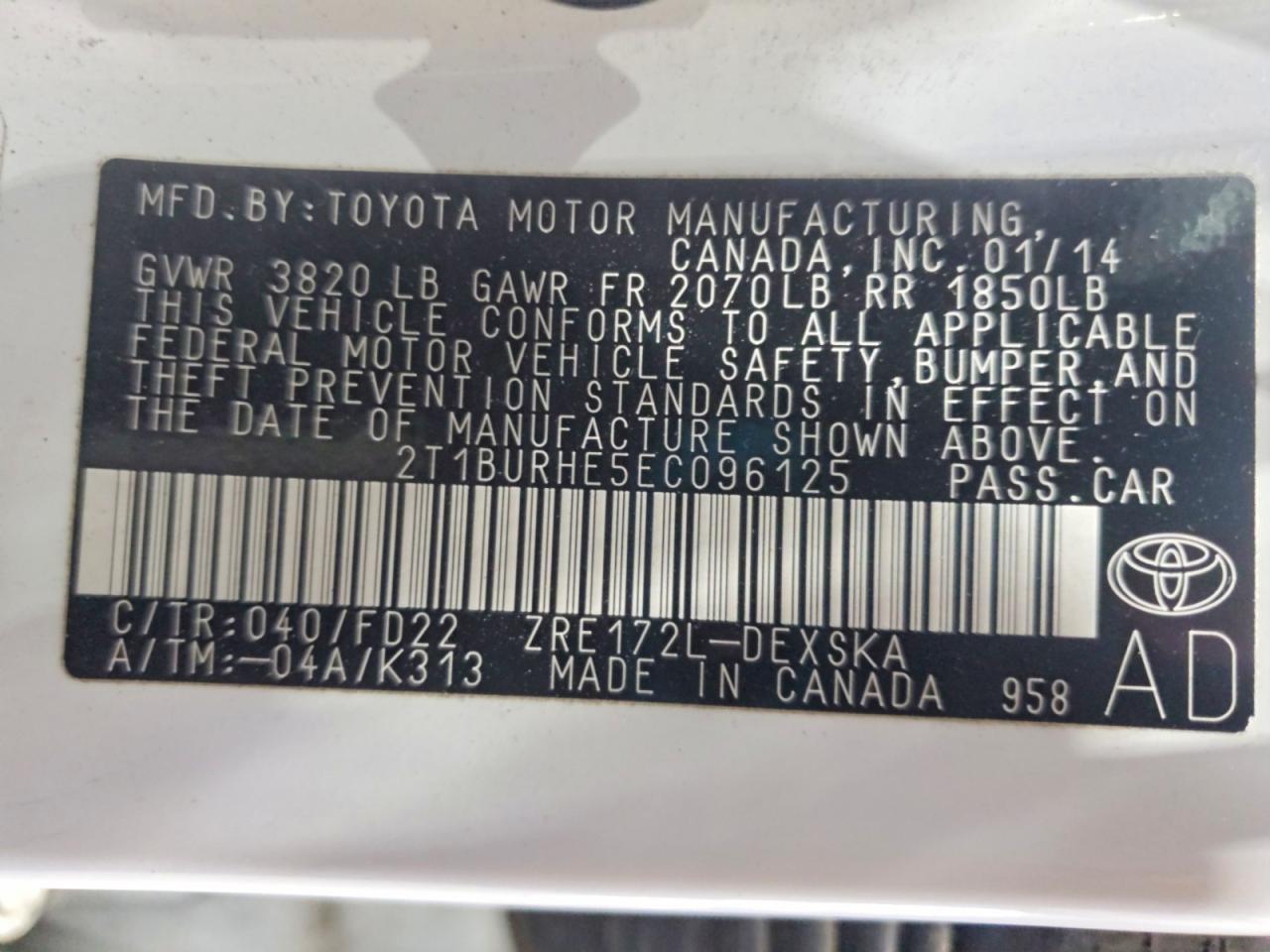 2014 Toyota Corolla S Plus White vin: 2T1BURHE5EC096125