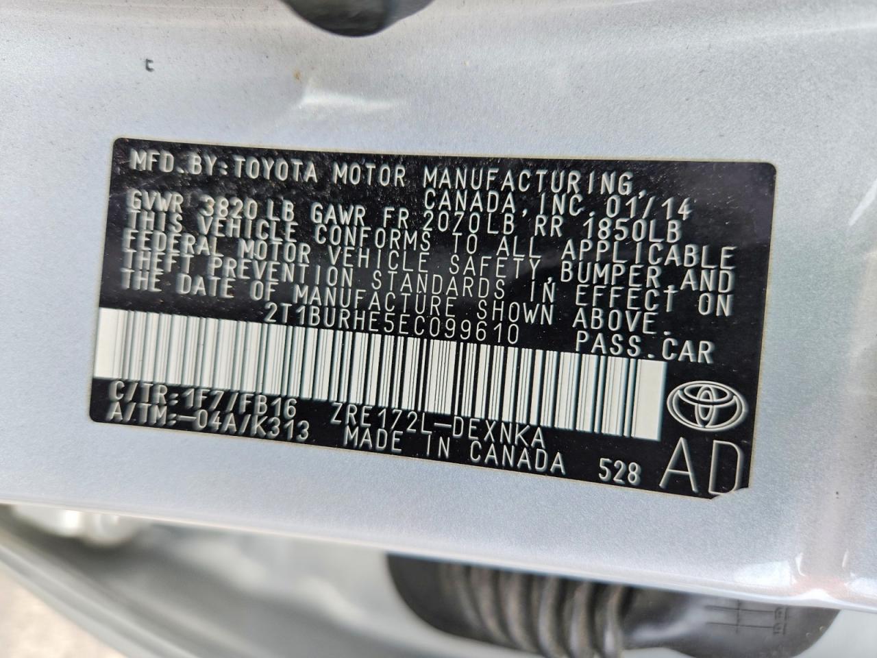 2014 Toyota Corolla Le Silver vin: 2T1BURHE5EC099610