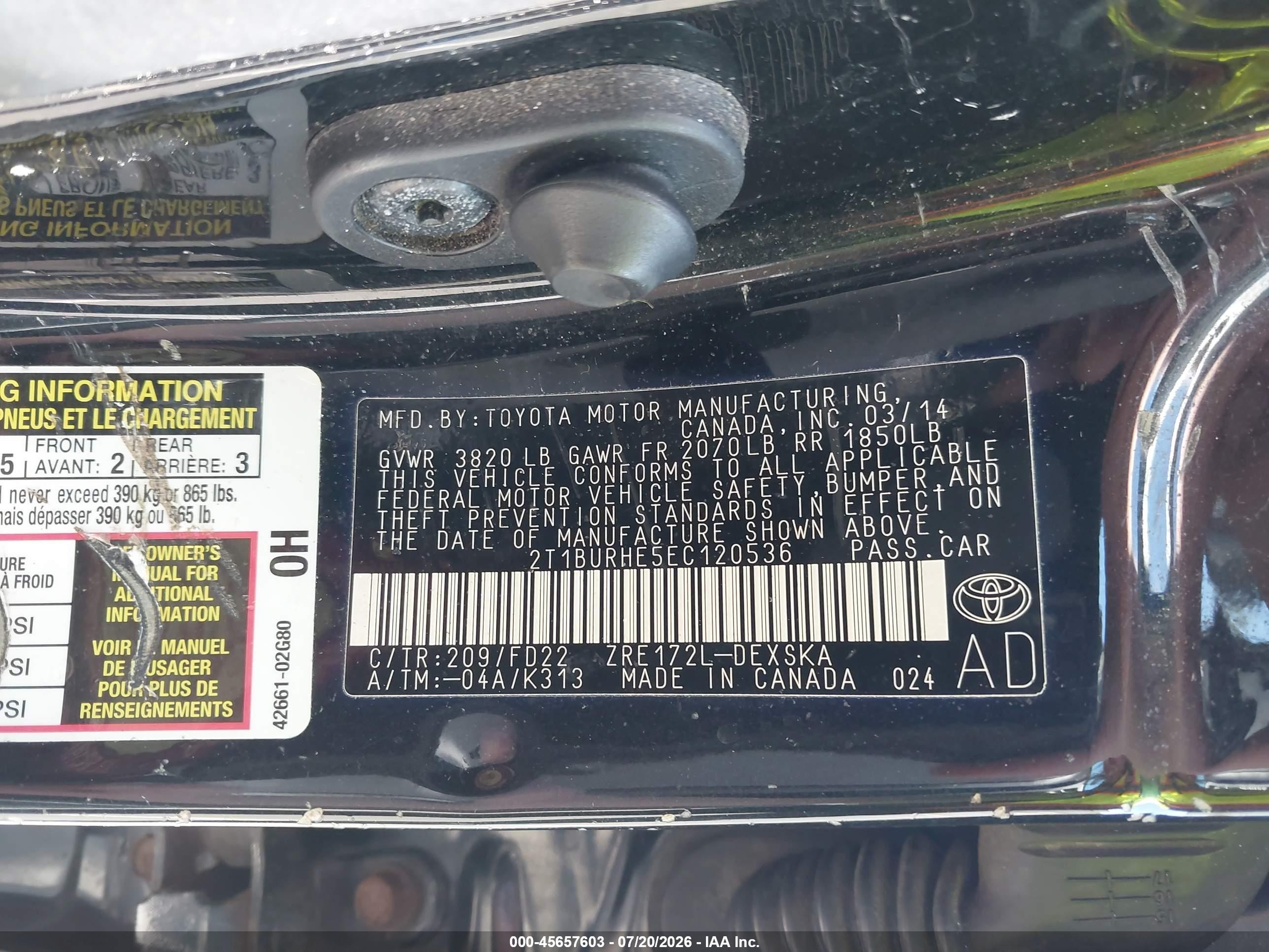 2014 Toyota Corolla S Plus Черный vin: 2T1BURHE5EC120536